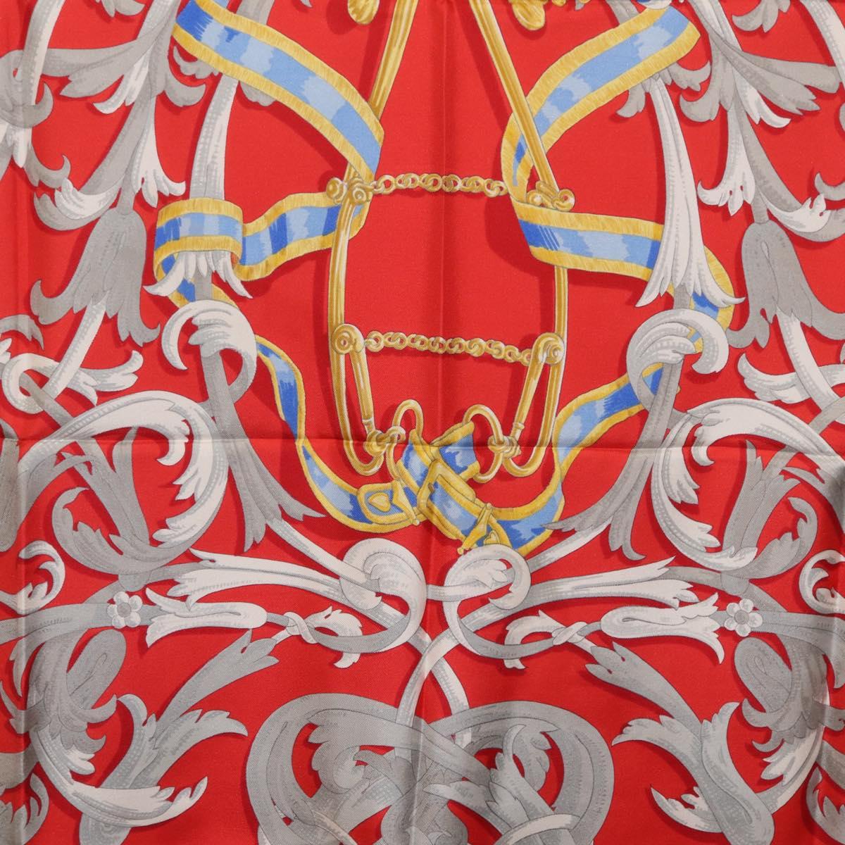 HERMES Carre 90 Scarf Silk Red Yellow ""LES MORS A LA CONETABLE"" Auth ki6871M