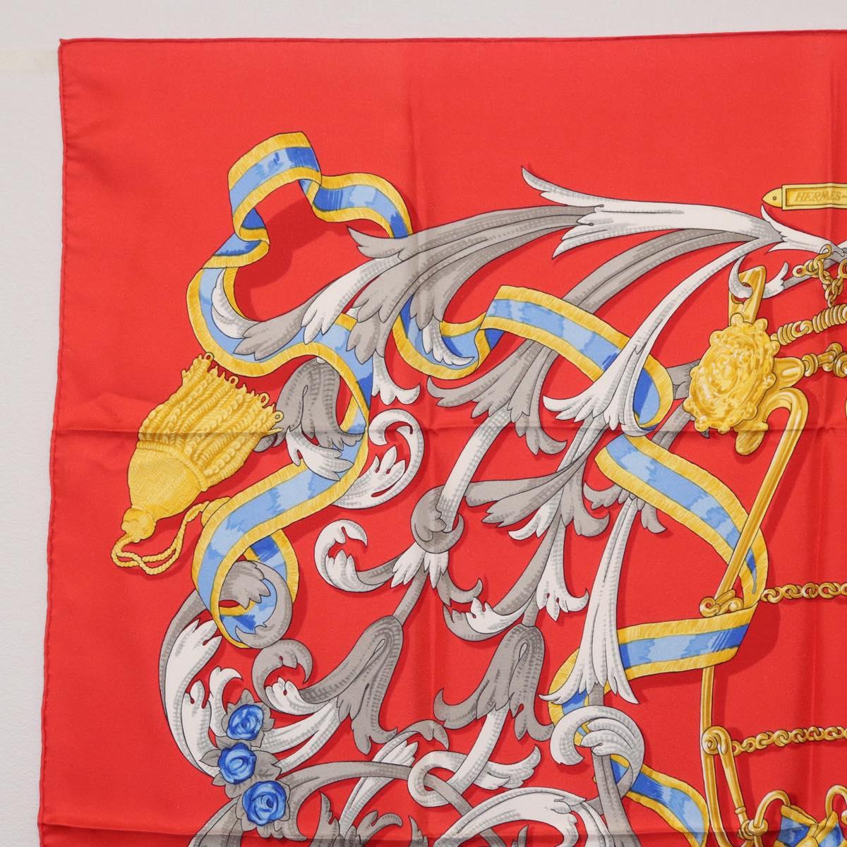 HERMES Carre 90 Scarf Silk Red Yellow ""LES MORS A LA CONETABLE"" Auth ki6871M