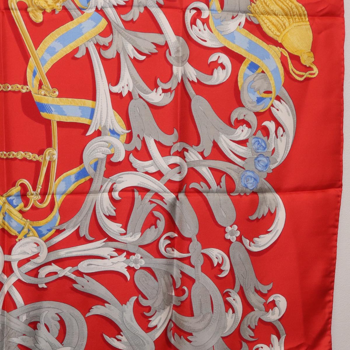 HERMES Carre 90 Scarf Silk Red Yellow ""LES MORS A LA CONETABLE"" Auth ki6871M