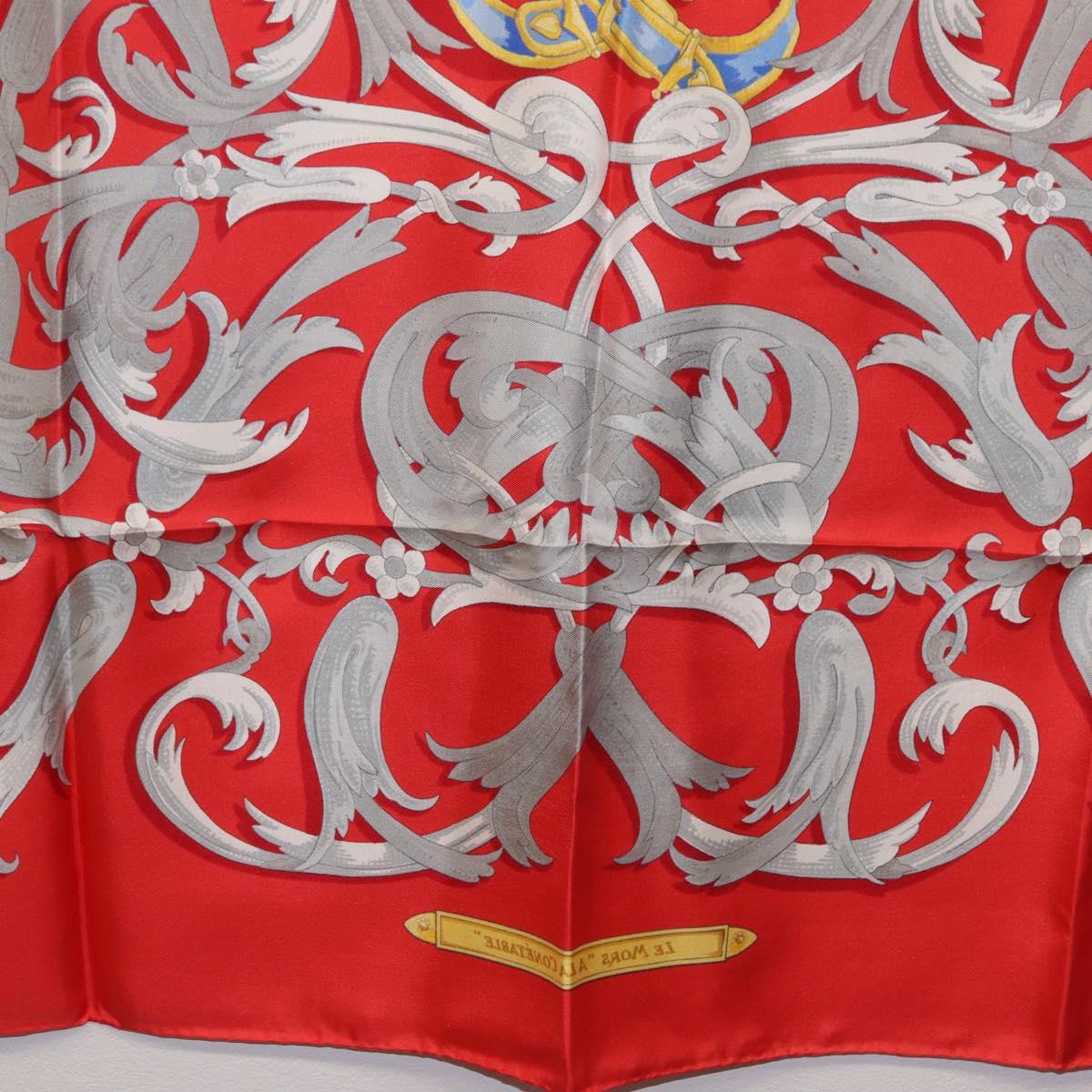 HERMES Carre 90 Scarf Silk Red Yellow ""LES MORS A LA CONETABLE"" Auth ki6871M