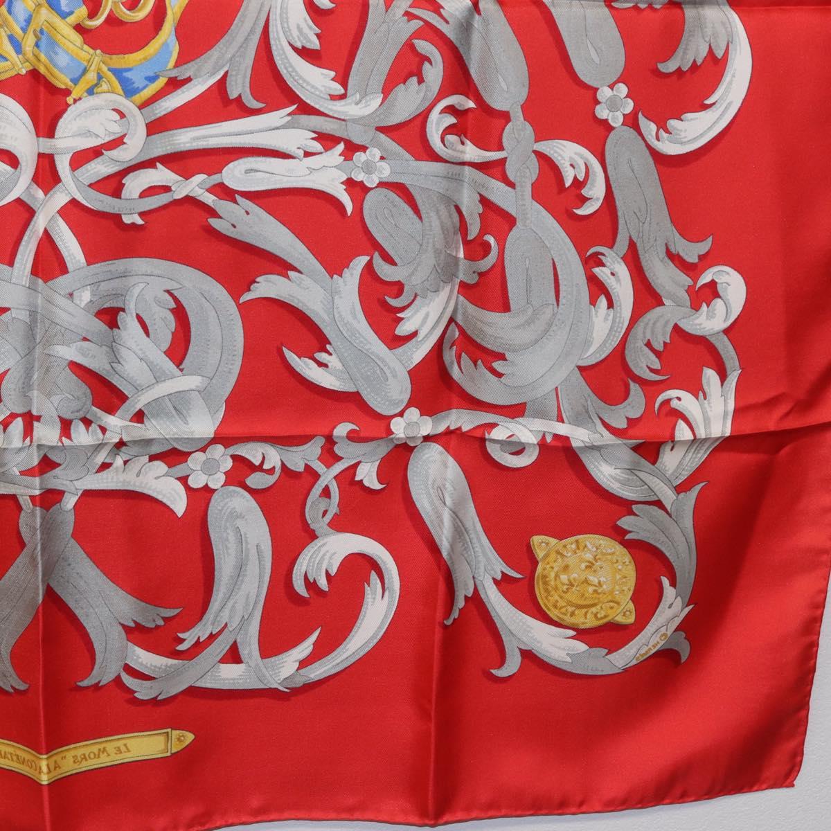 HERMES Carre 90 Scarf Silk Red Yellow ""LES MORS A LA CONETABLE"" Auth ki6871M