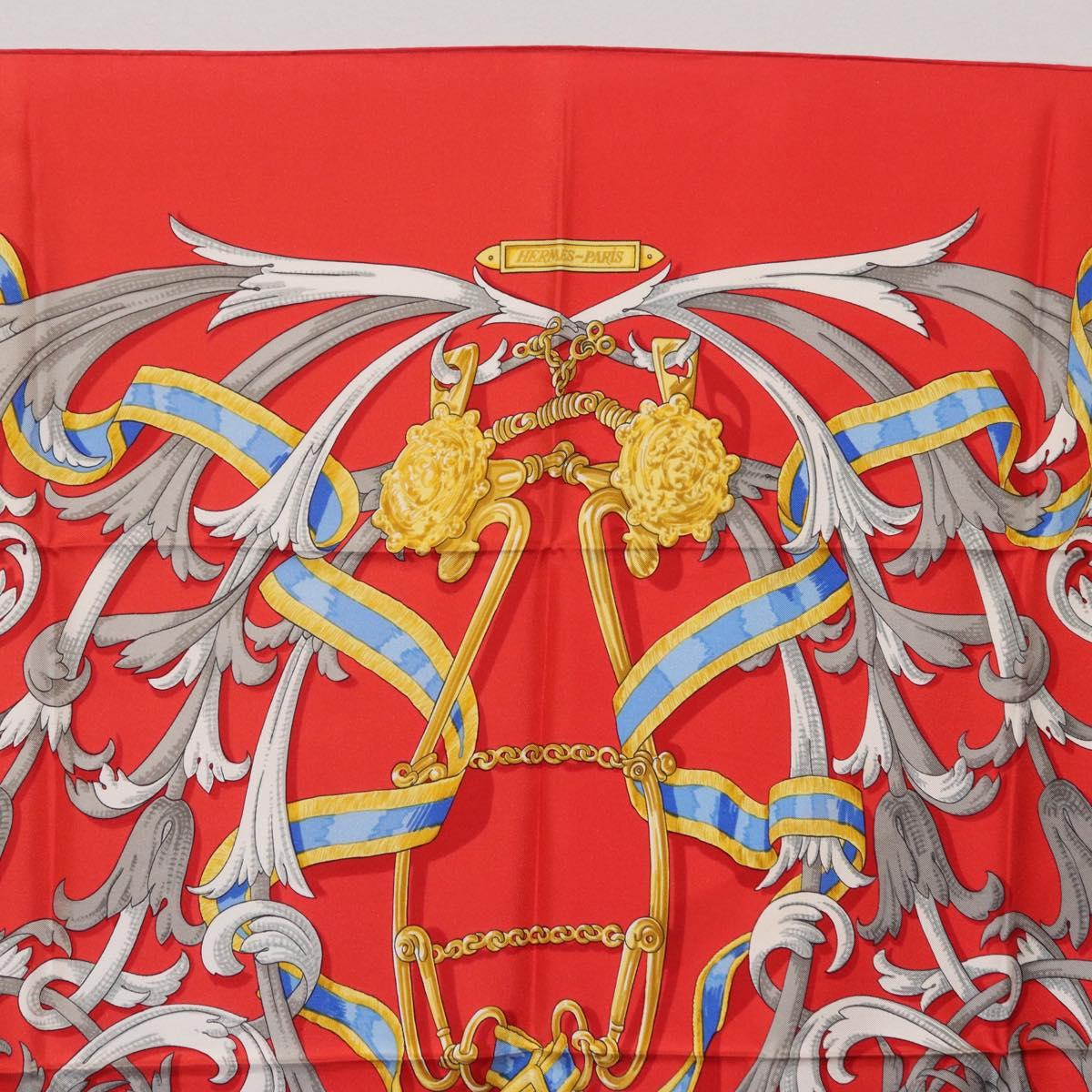 HERMES Carre 90 Scarf Silk Red Yellow ""LES MORS A LA CONETABLE"" Auth ki6871M