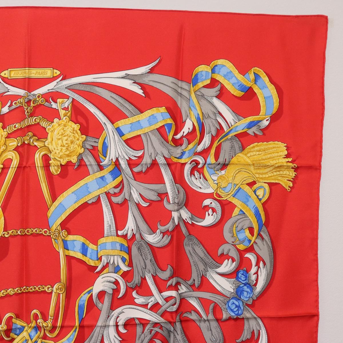 HERMES Carre 90 Scarf Silk Red Yellow ""LES MORS A LA CONETABLE"" Auth ki6871M