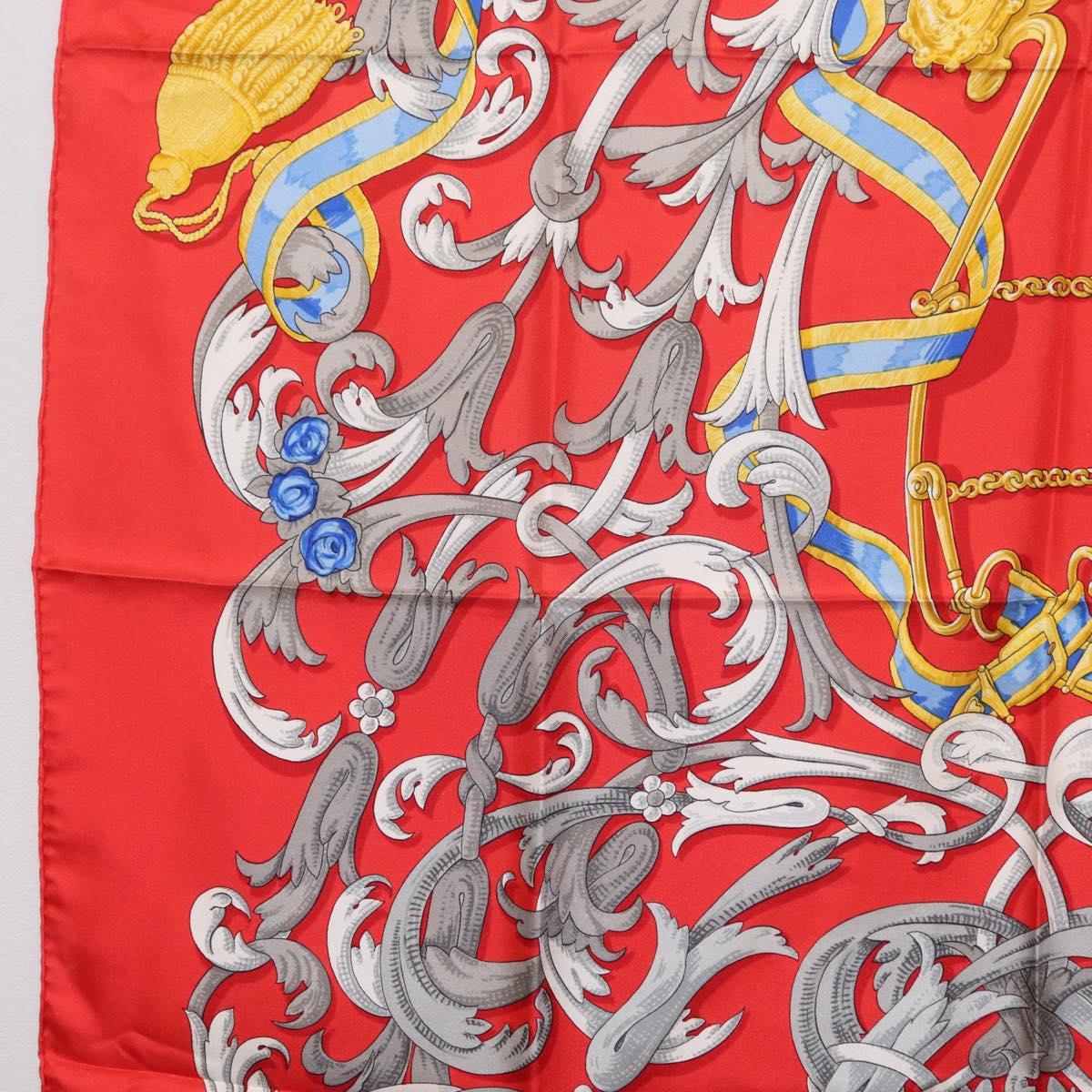 HERMES Carre 90 Scarf Silk Red Yellow ""LES MORS A LA CONETABLE"" Auth ki6871M