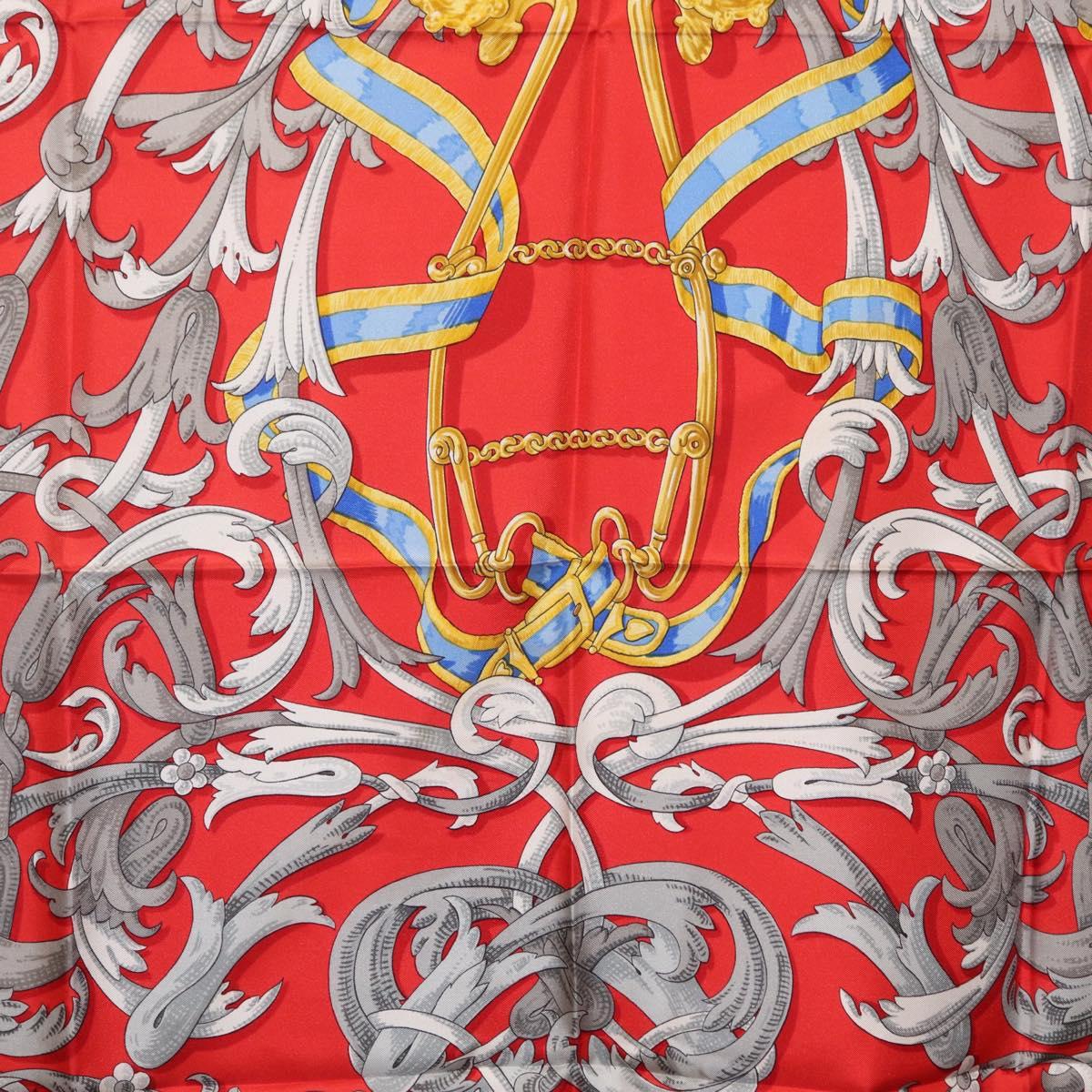 HERMES Carre 90 Scarf Silk Red Yellow ""LES MORS A LA CONETABLE"" Auth ki6871M