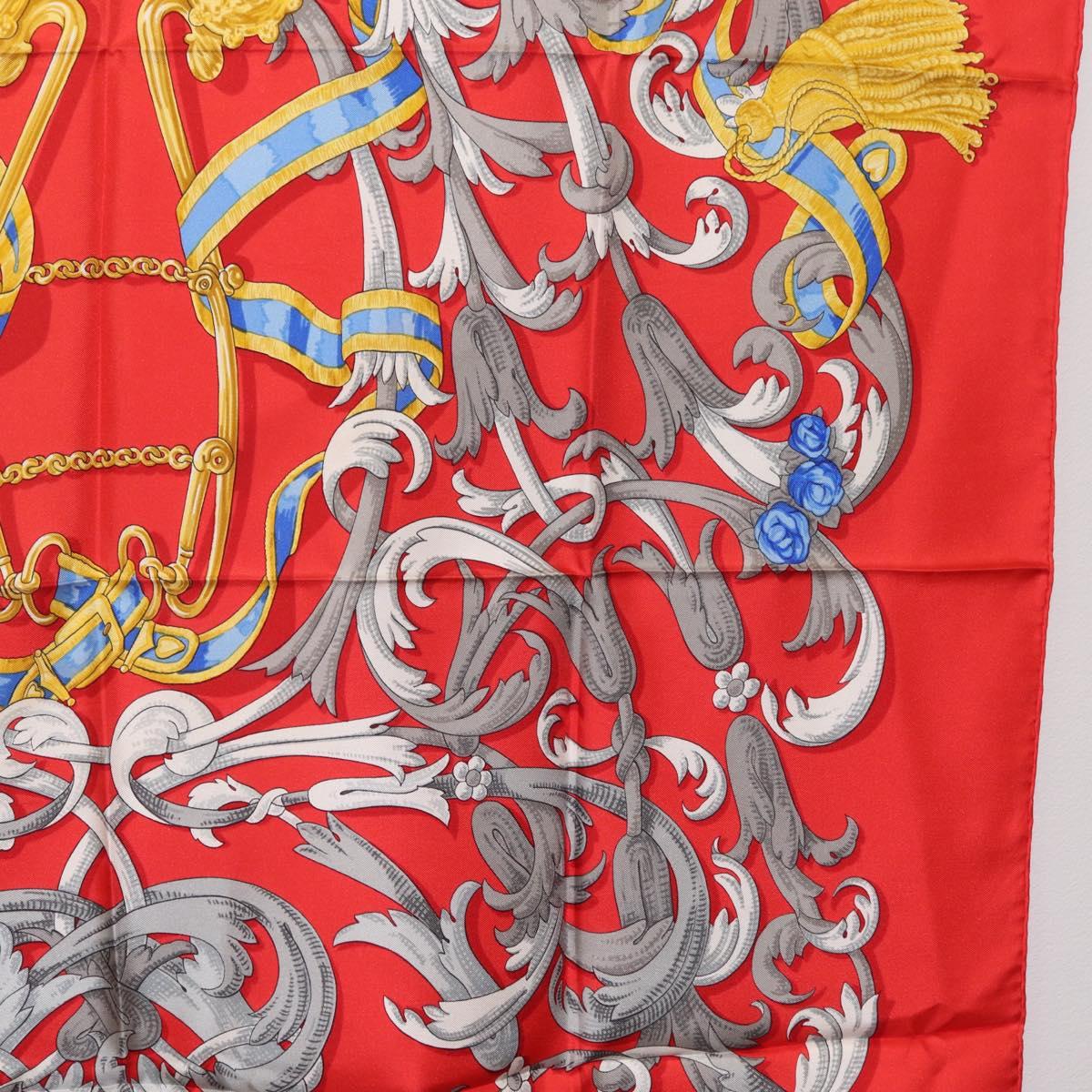 HERMES Carre 90 Scarf Silk Red Yellow ""LES MORS A LA CONETABLE"" Auth ki6871M