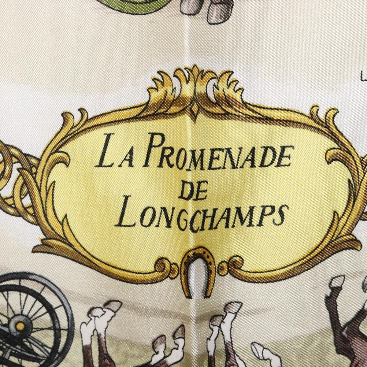 HERMES Carre 90 Scarf Silk Red White ""LA PROMENADE DE LONGCHAMPS"" Auth ki6873M