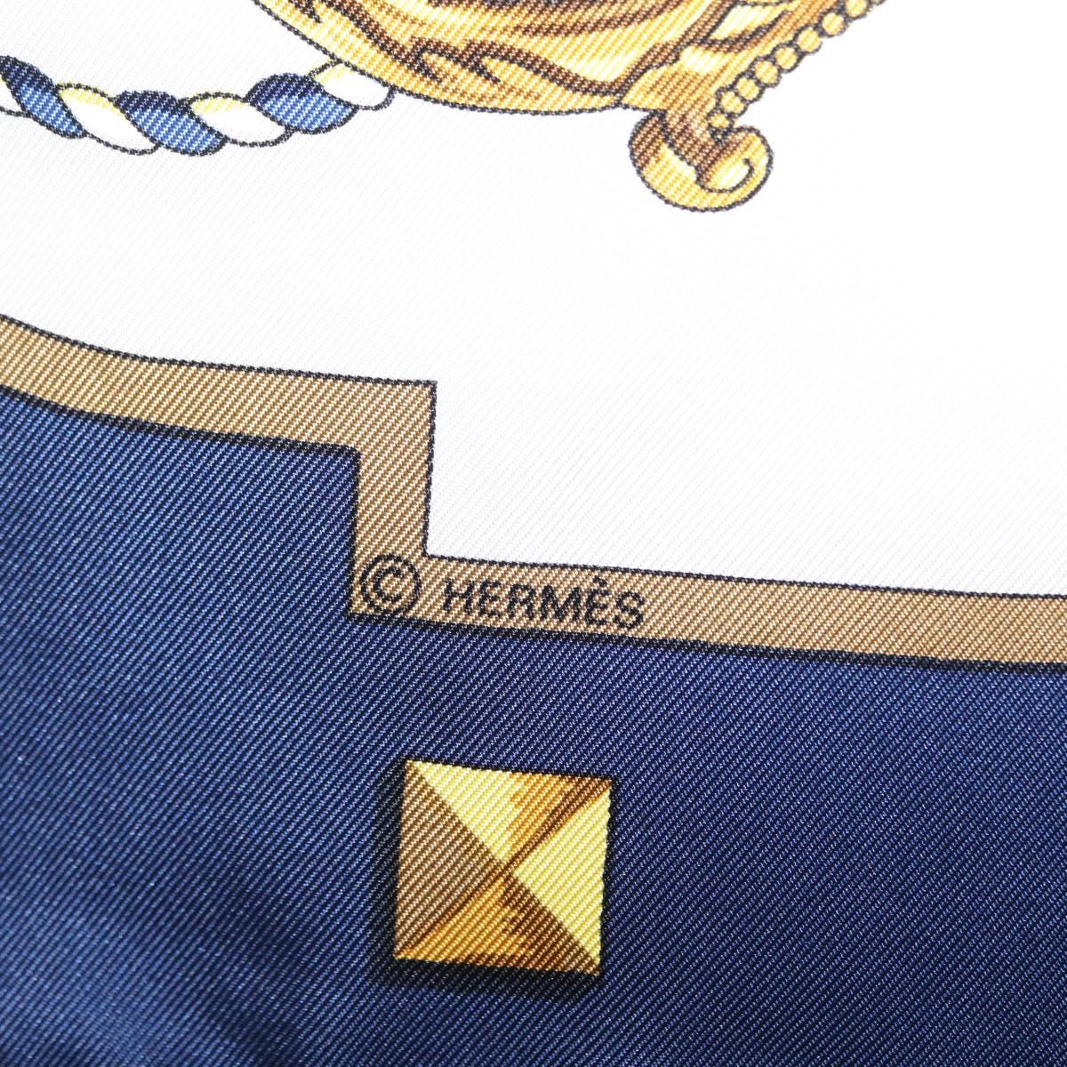 HERMES Carre 90 Scarf Silk Blue White Auth ki6874M