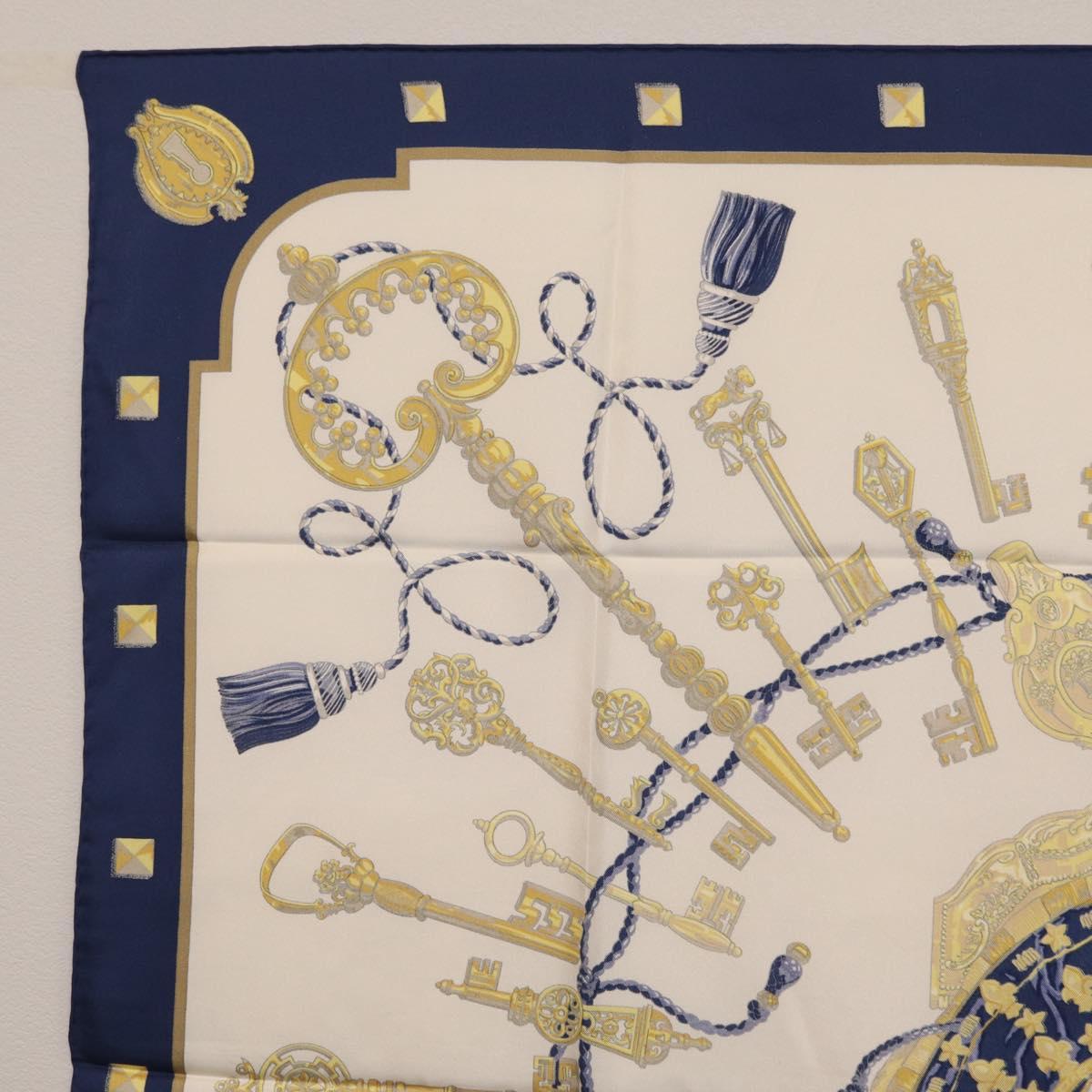 HERMES Carre 90 Scarf Silk Blue White Auth ki6874M