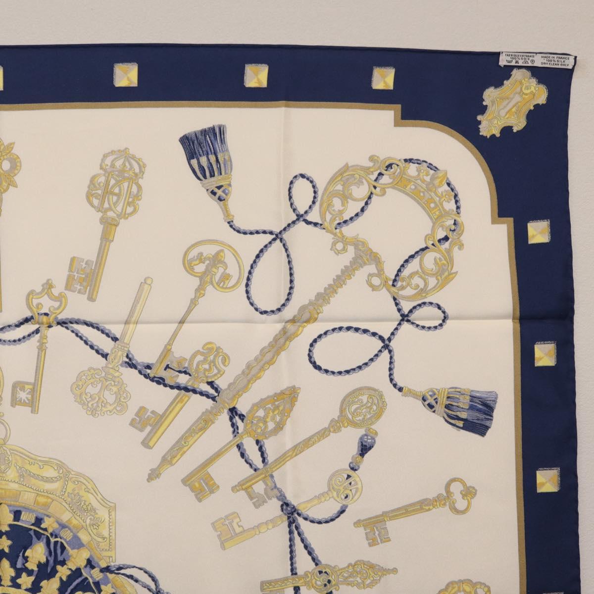 HERMES Carre 90 Scarf Silk Blue White Auth ki6874M