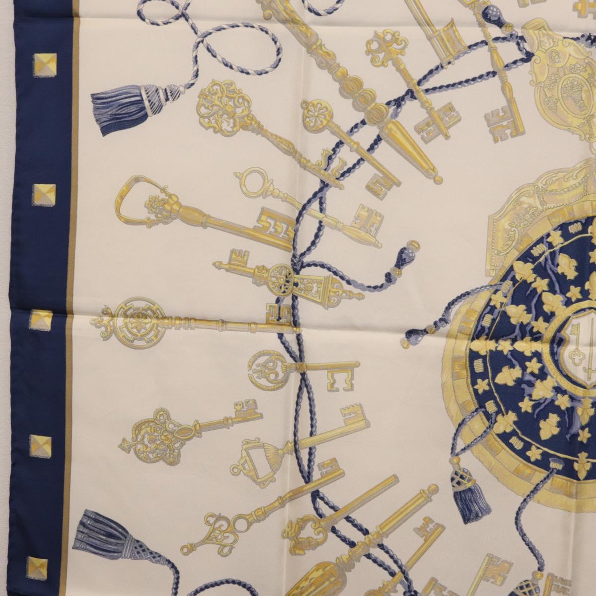 HERMES Carre 90 Scarf Silk Blue White Auth ki6874M