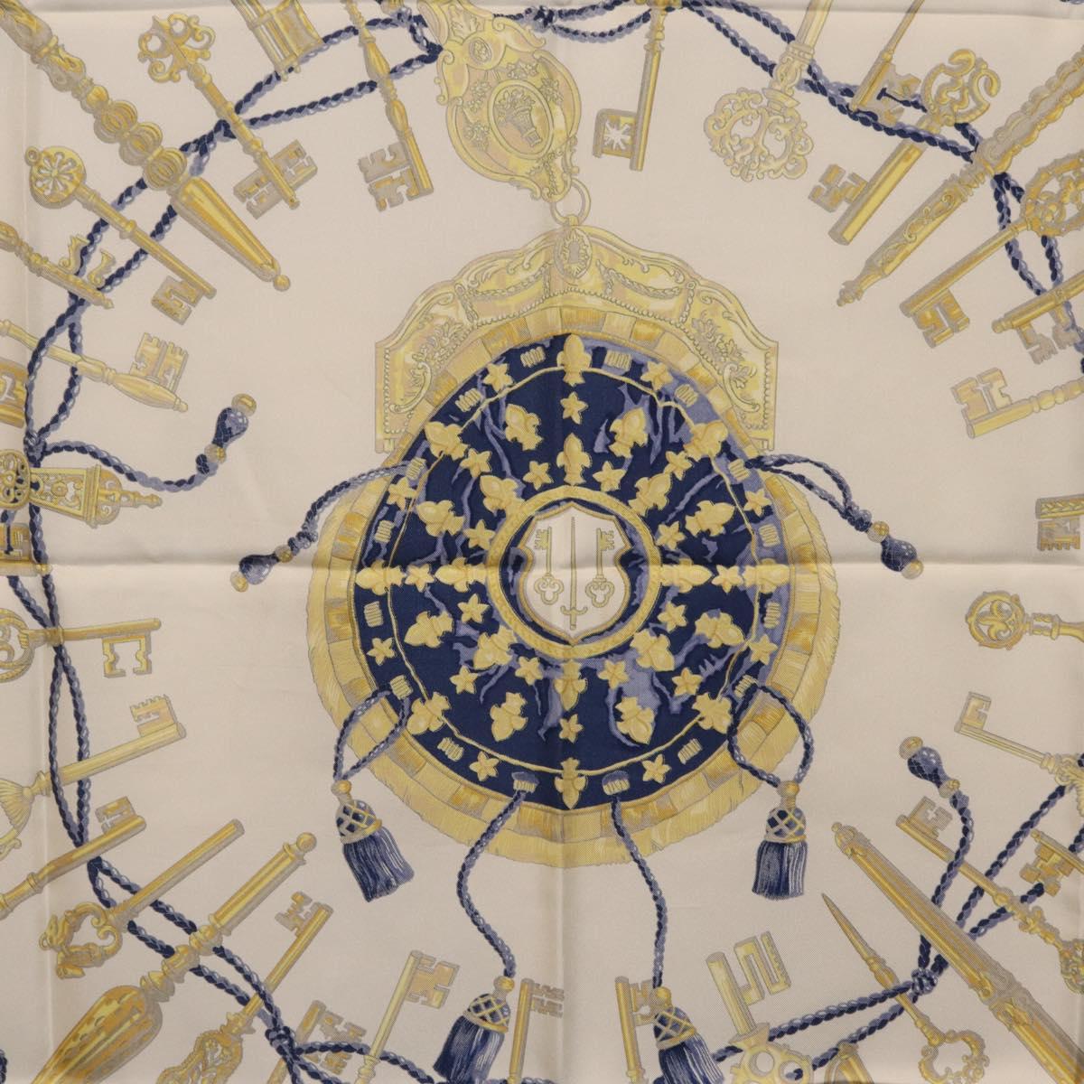HERMES Carre 90 Scarf Silk Blue White Auth ki6874M