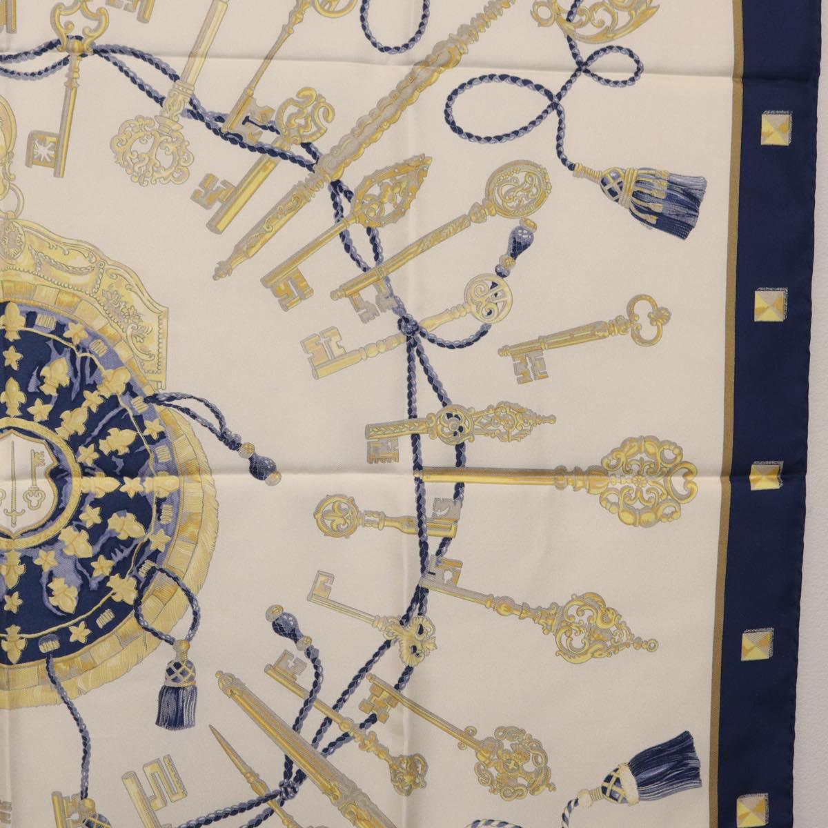HERMES Carre 90 Scarf Silk Blue White Auth ki6874M