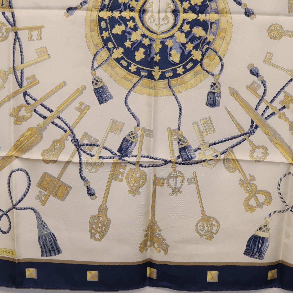 HERMES Carre 90 Scarf Silk Blue White Auth ki6874M