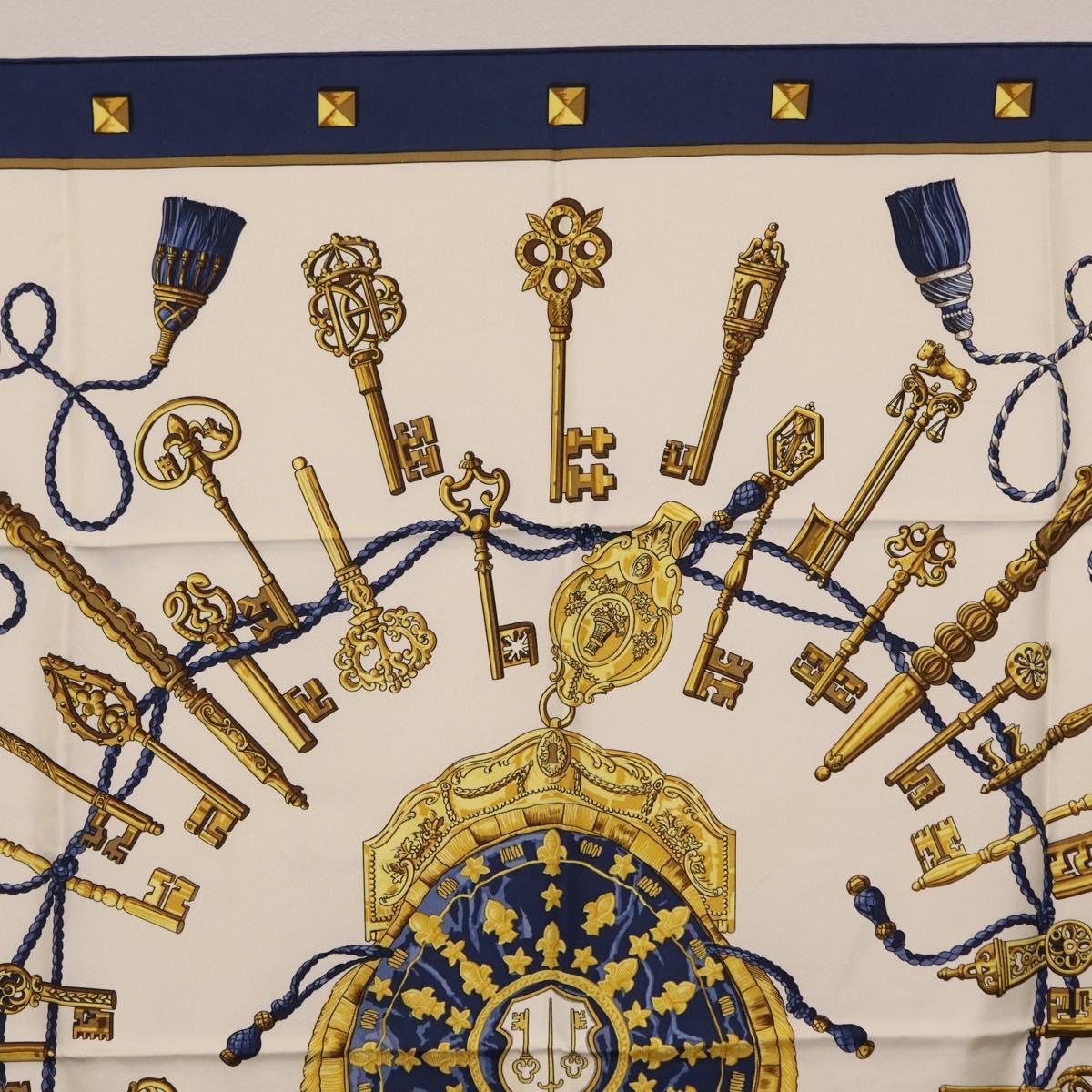 HERMES Carre 90 Scarf Silk Blue White Auth ki6874M