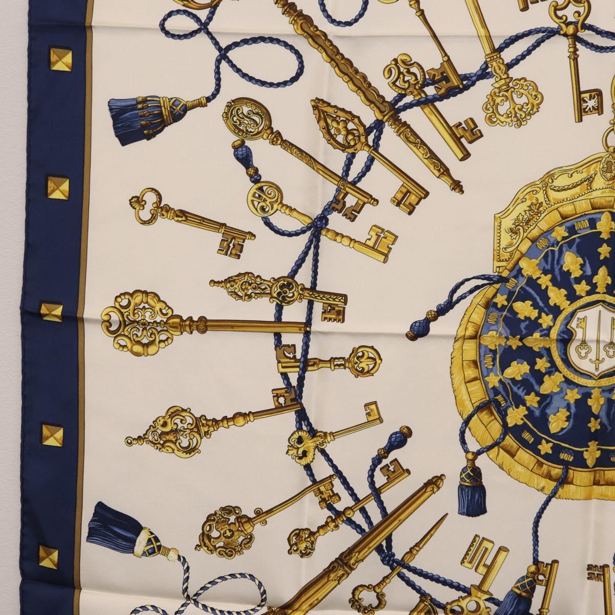 HERMES Carre 90 Scarf Silk Blue White Auth ki6874M