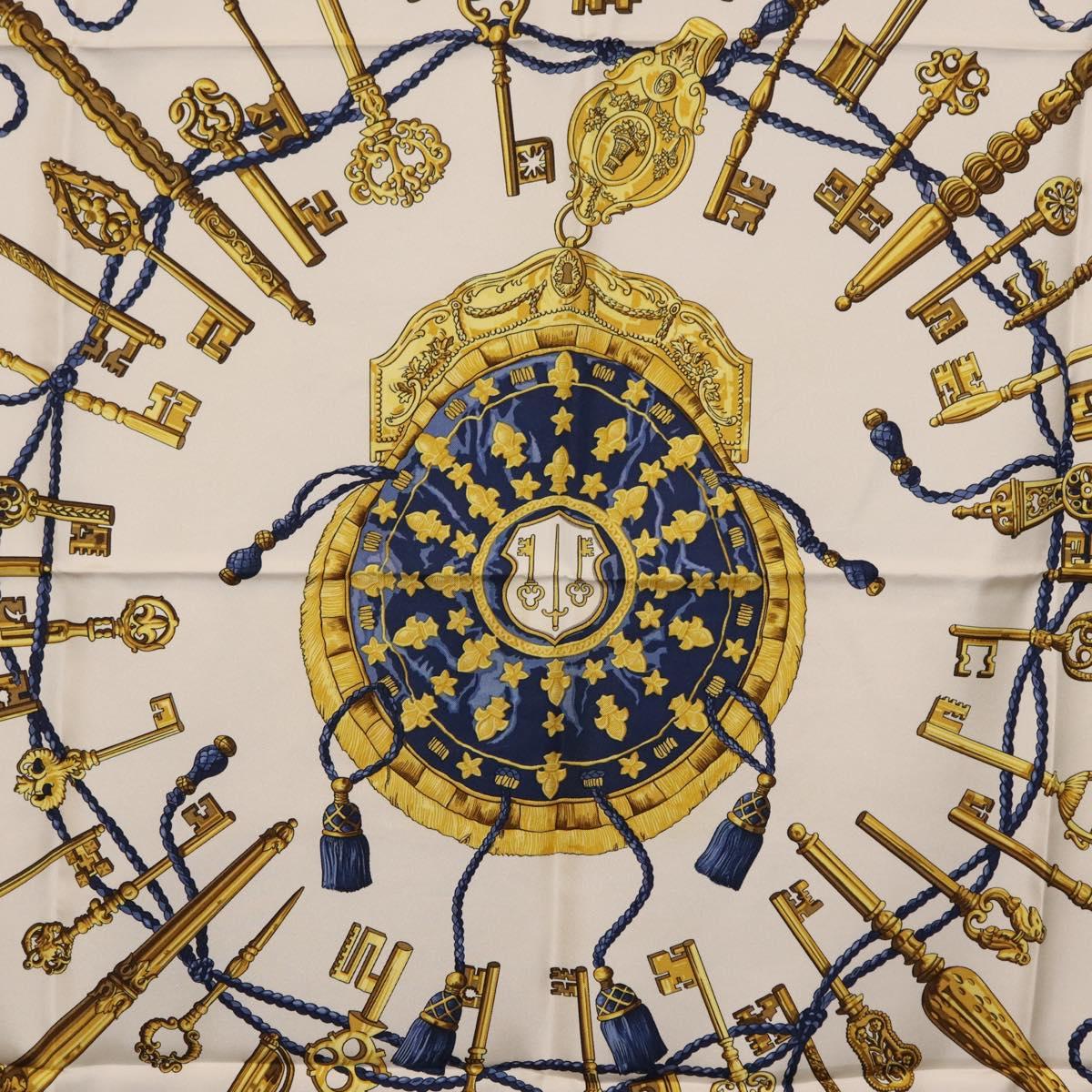 HERMES Carre 90 Scarf Silk Blue White Auth ki6874M