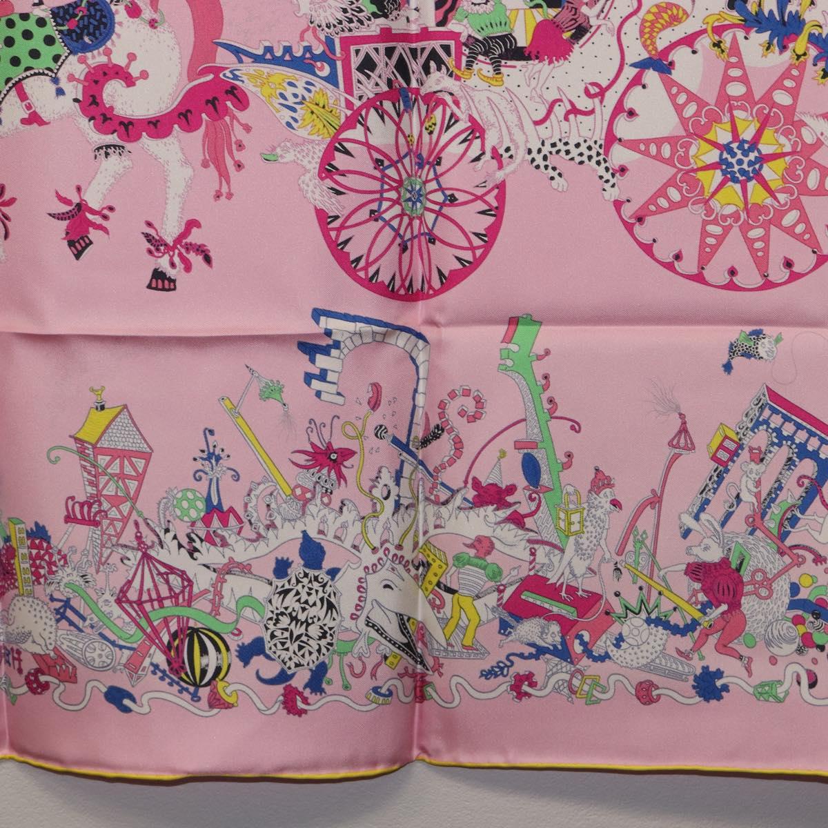 HERMES Carre 90 Scarf Silk Pink Yellow ""La Folle Parade"" Auth ki6876M