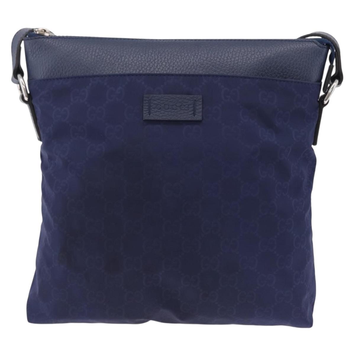 GUCCI GG Shoulder Bag Nylon Navy Silver 510342 Auth ki6877