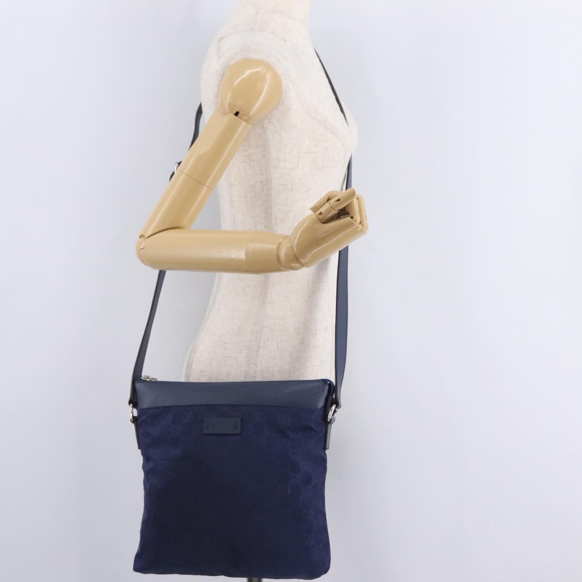 GUCCI GG Shoulder Bag Nylon Navy Silver 510342 Auth ki6877