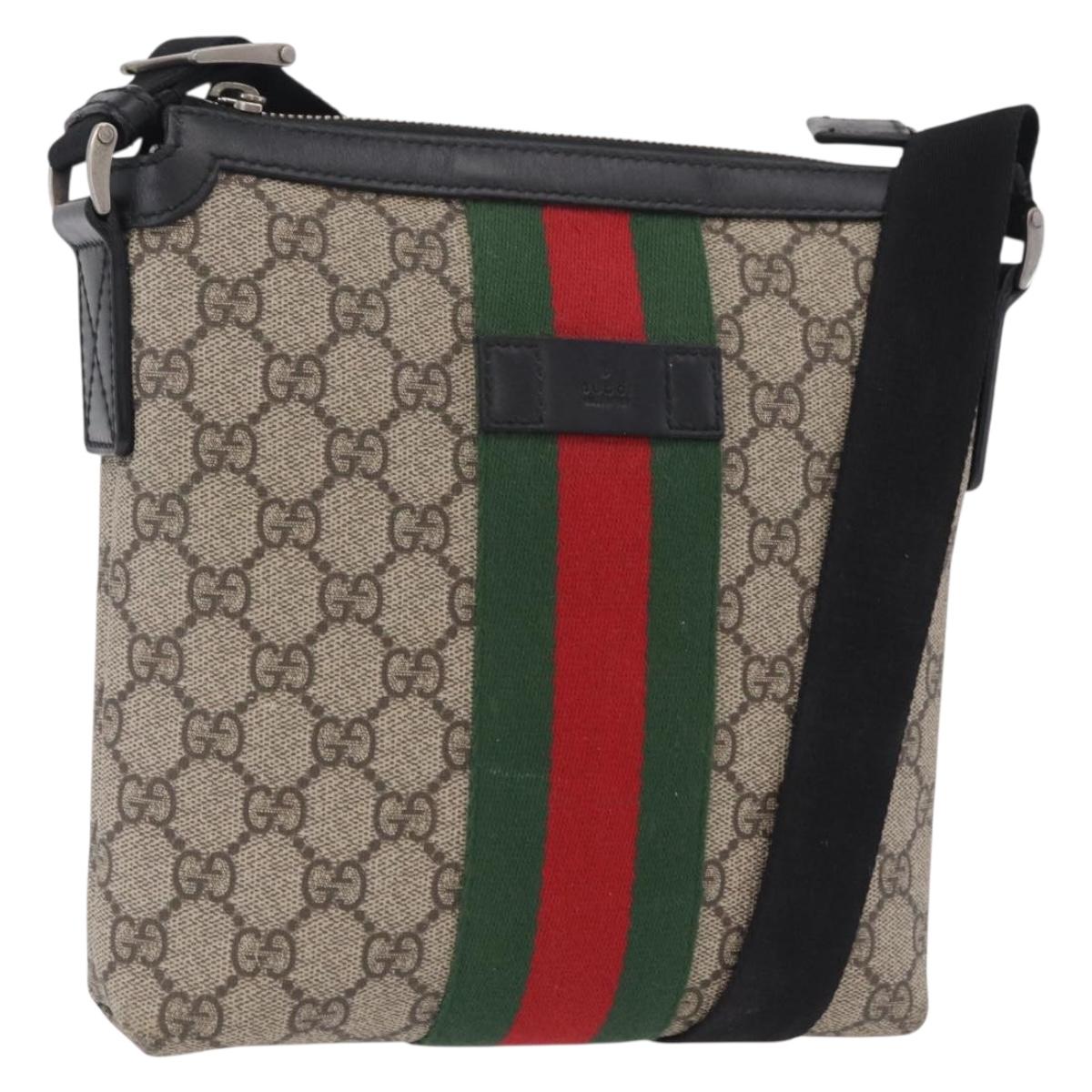 GUCCI GG Supreme Web Sherry Line Shoulder Bag PVC Beige 471454 Auth ki6878A