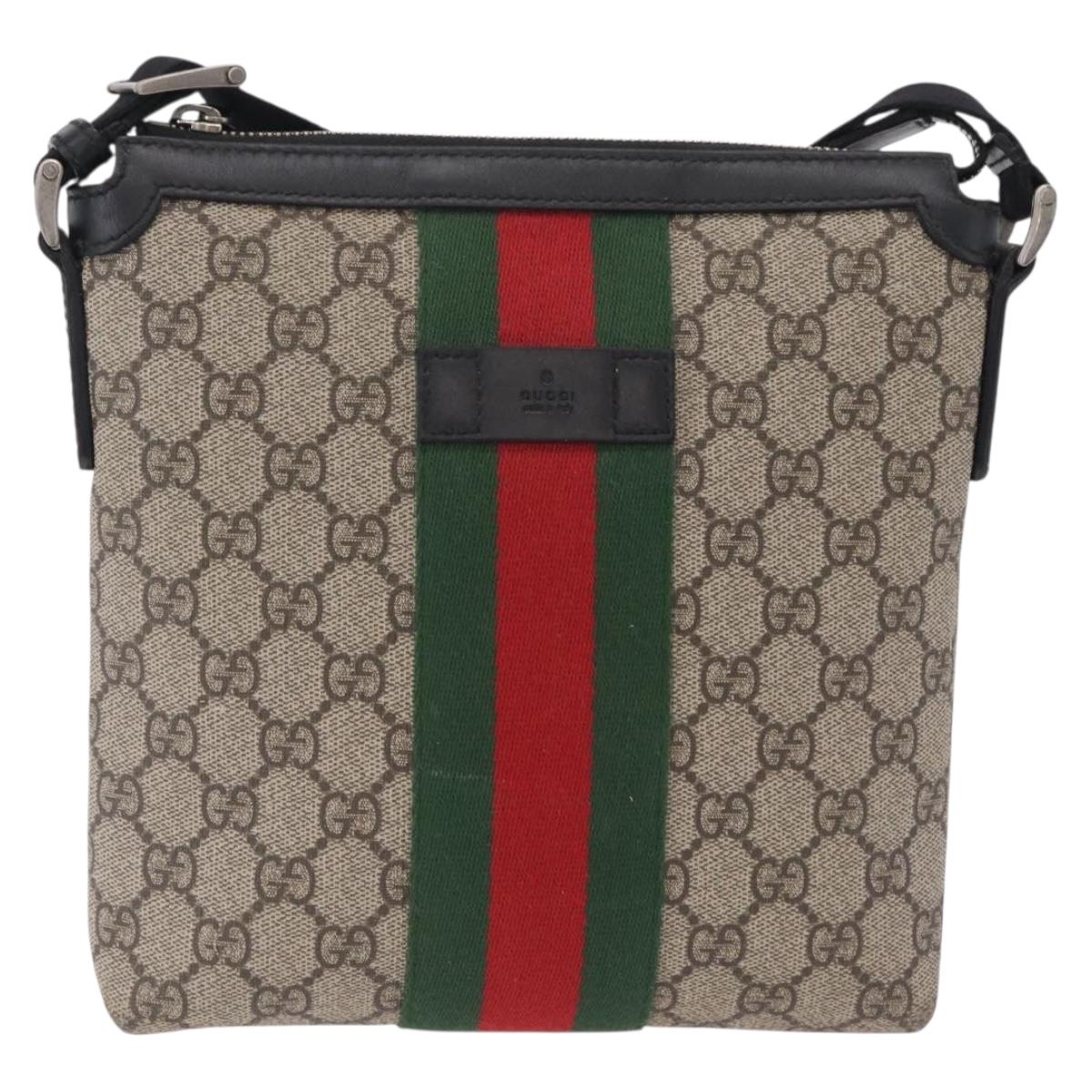GUCCI GG Supreme Web Sherry Line Shoulder Bag PVC Beige 471454 Auth ki6878A