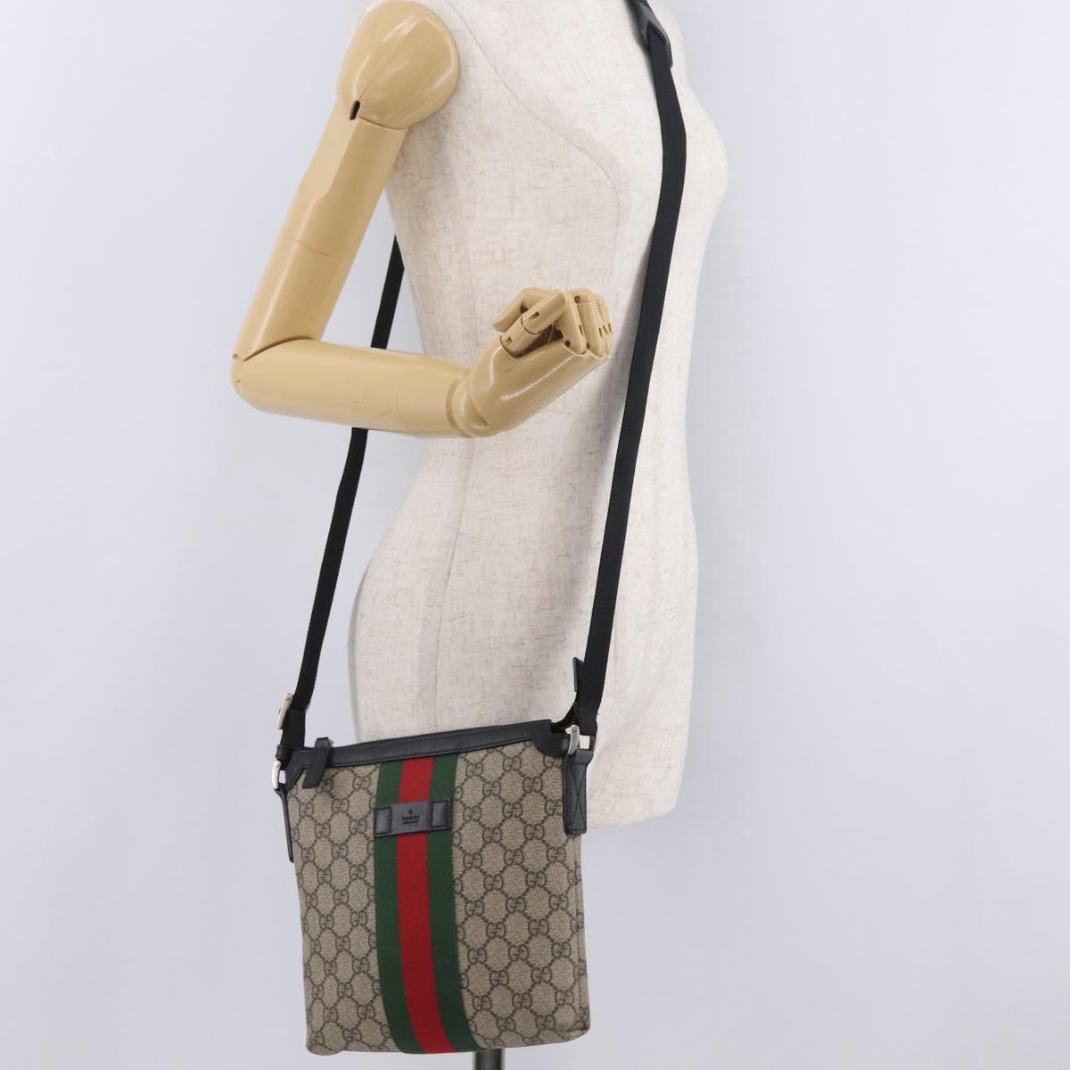 GUCCI GG Supreme Web Sherry Line Shoulder Bag PVC Beige 471454 Auth ki6878A