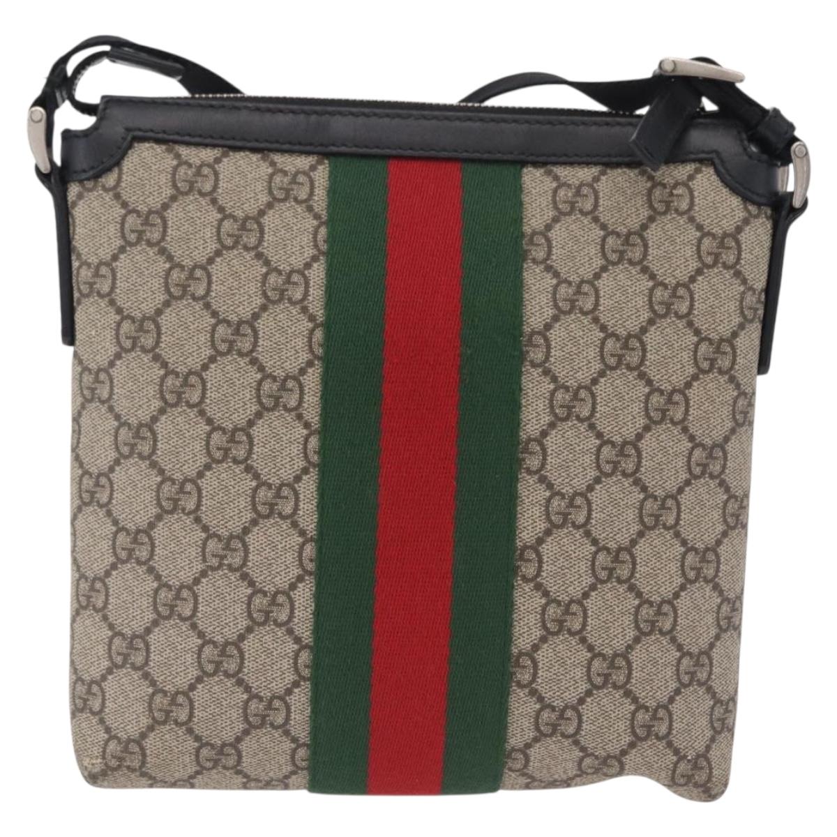 GUCCI GG Supreme Web Sherry Line Shoulder Bag PVC Beige 471454 Auth ki6878A