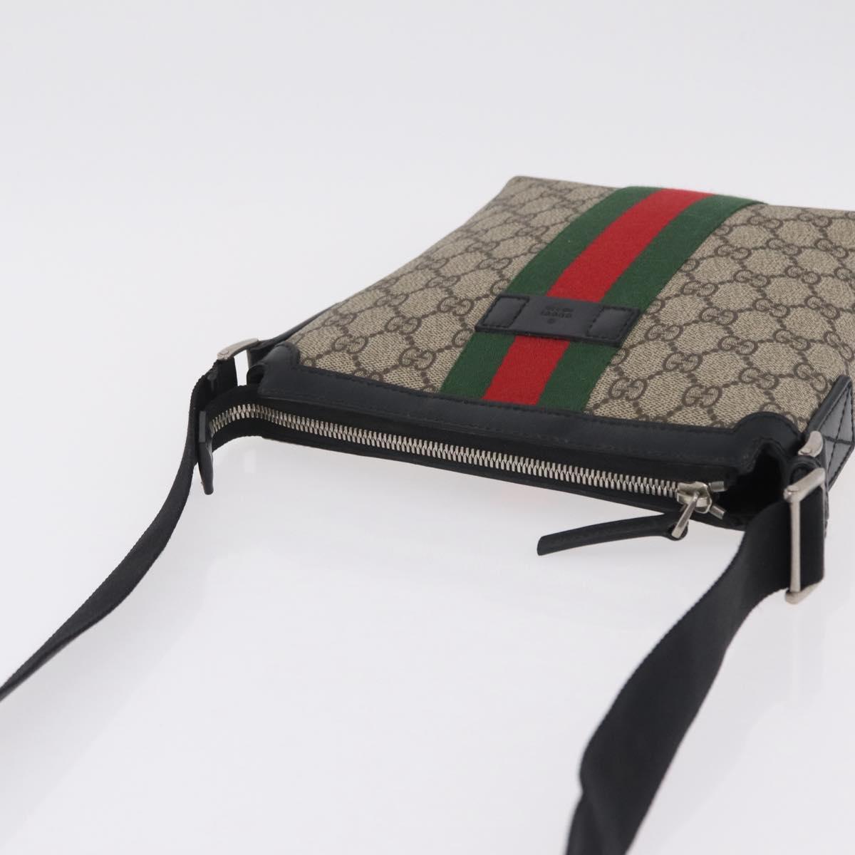 GUCCI GG Supreme Web Sherry Line Shoulder Bag PVC Beige 471454 Auth ki6878A