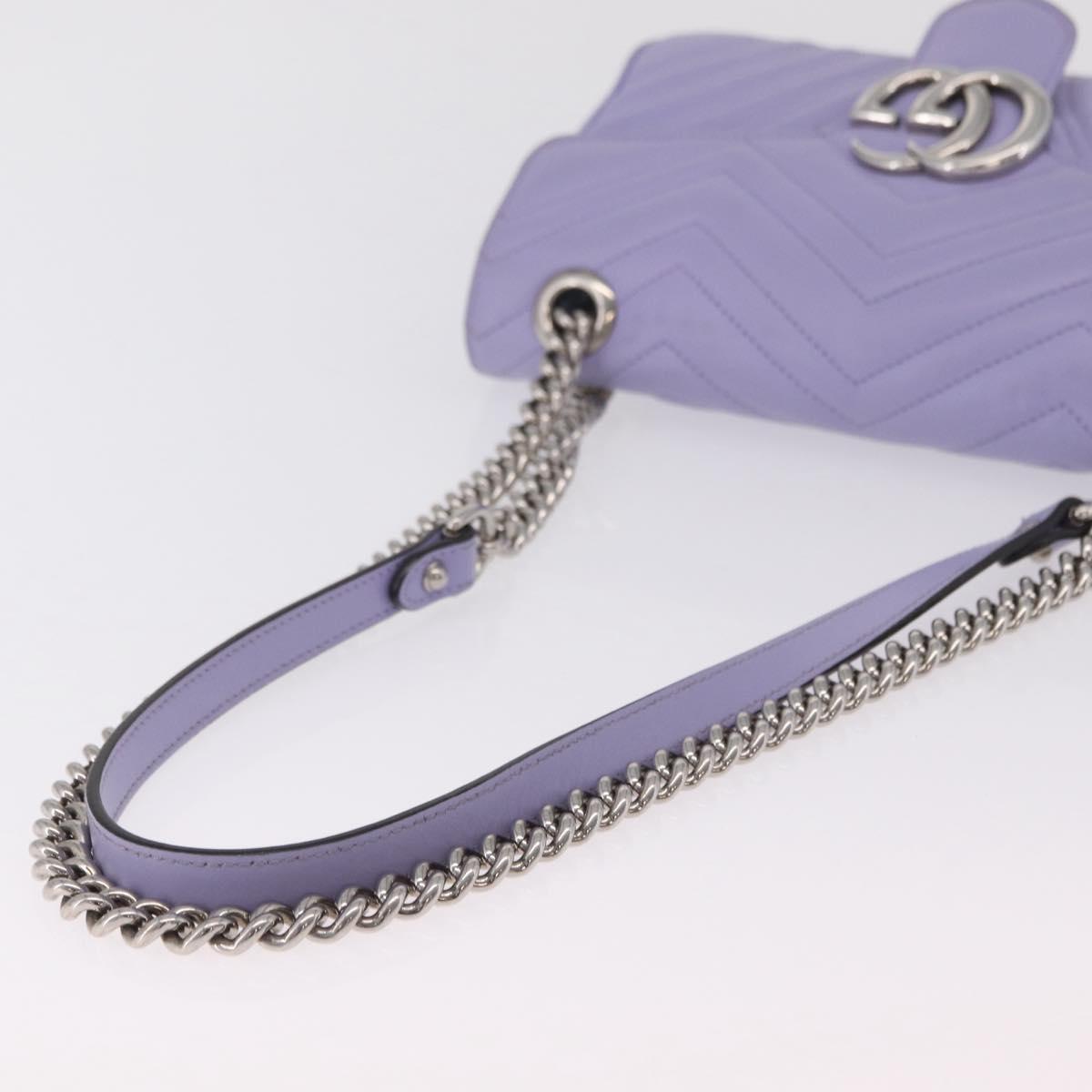 GUCCI GG Marmont Chain Shoulder Bag Leather Purple Silver 443497 Auth ki6880
