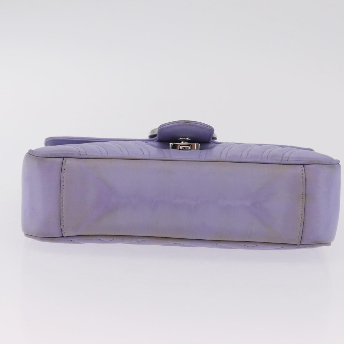 GUCCI GG Marmont Chain Shoulder Bag Leather Purple Silver 443497 Auth ki6880