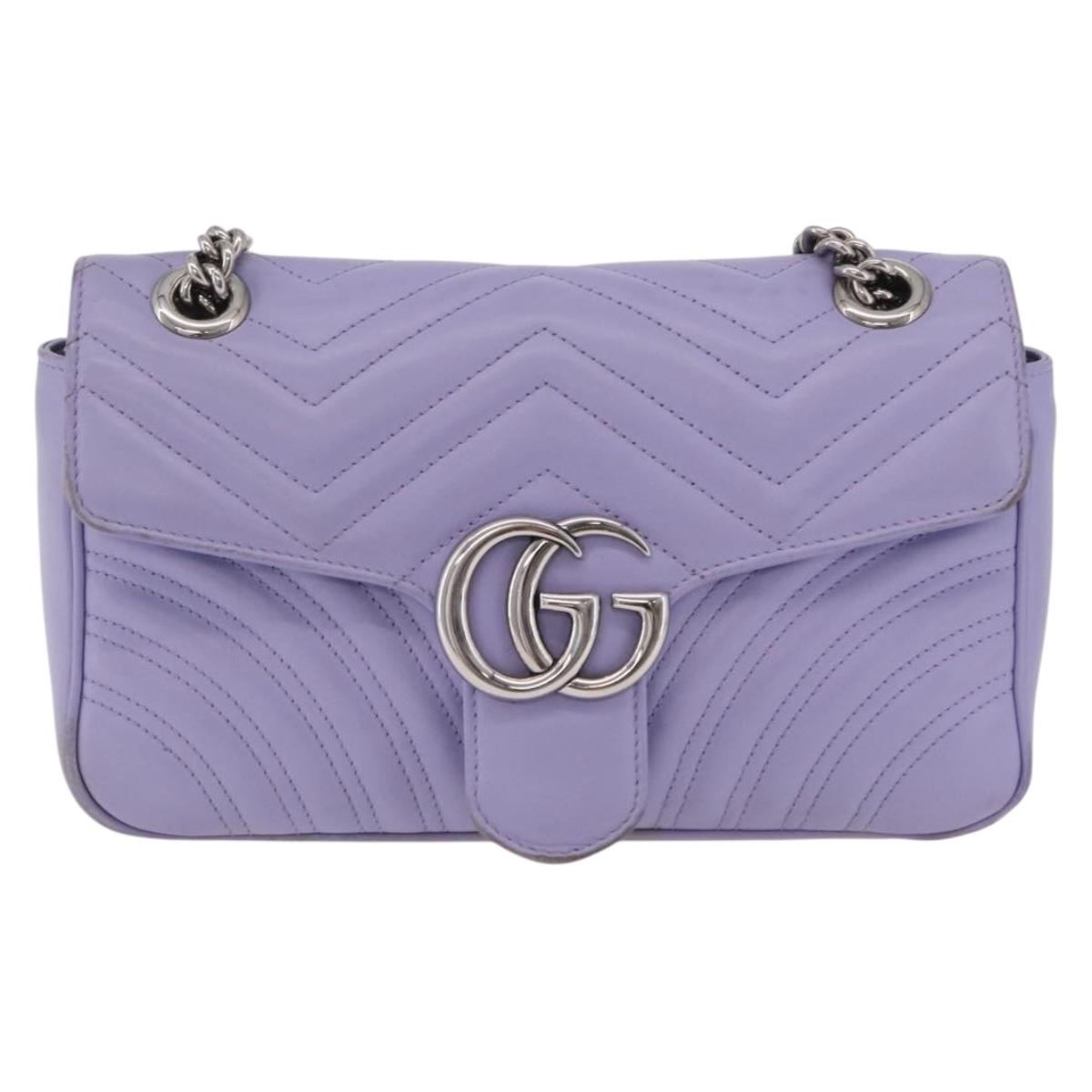 GUCCI GG Marmont Chain Shoulder Bag Leather Purple Silver 443497 Auth ki6880