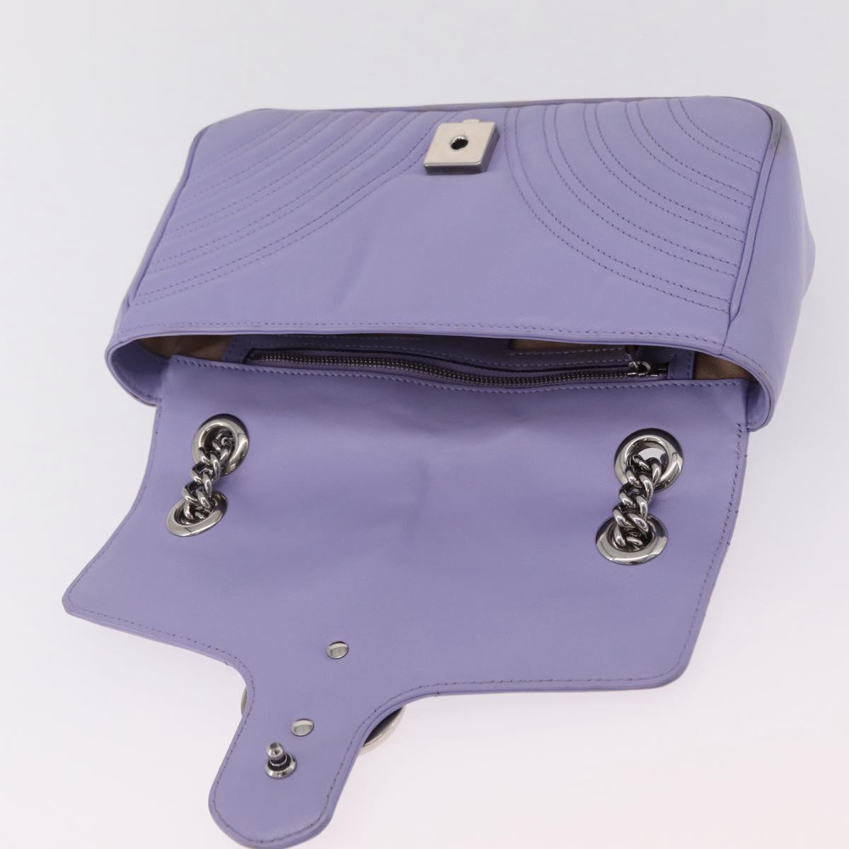 GUCCI GG Marmont Chain Shoulder Bag Leather Purple Silver 443497 Auth ki6880
