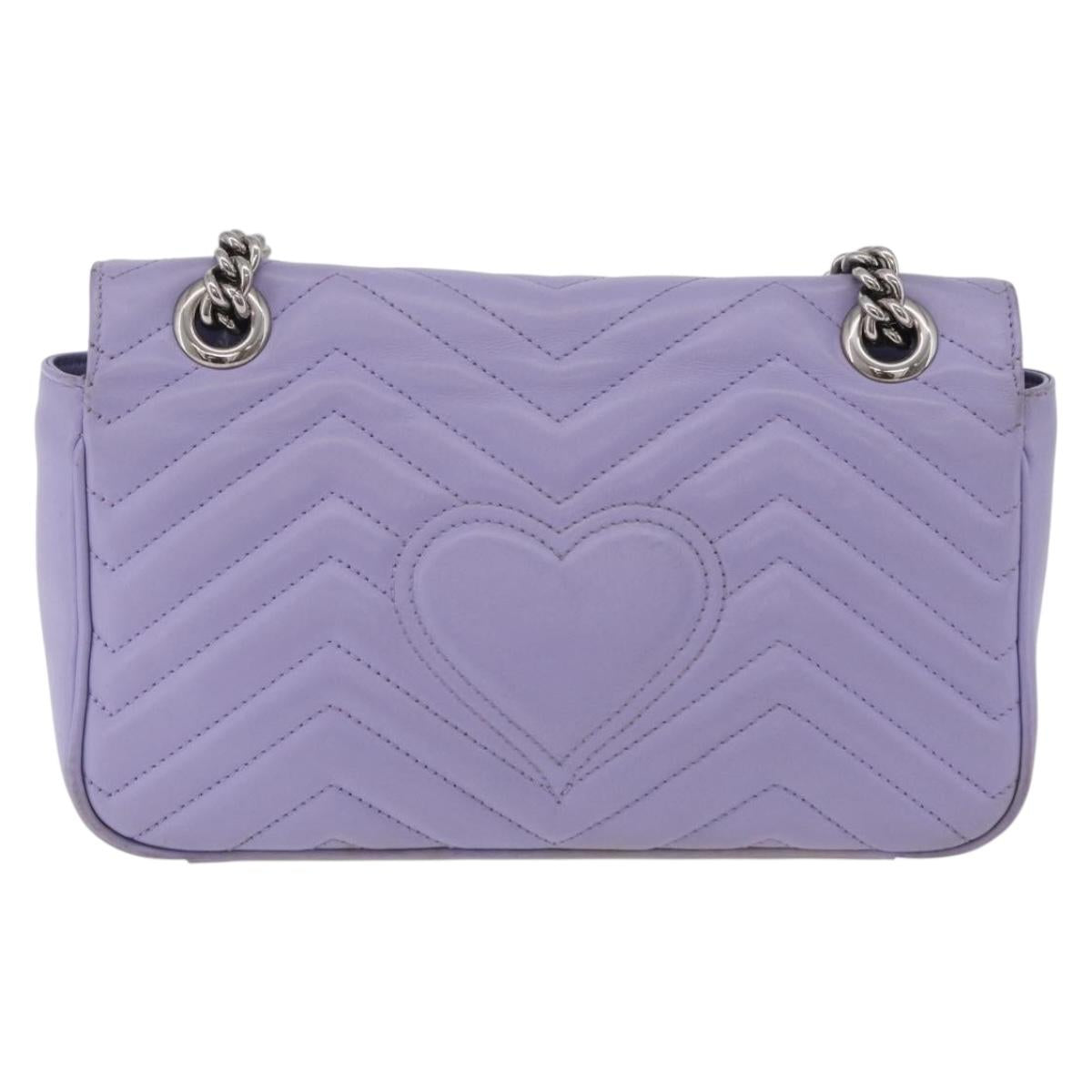 GUCCI GG Marmont Chain Shoulder Bag Leather Purple Silver 443497 Auth ki6880