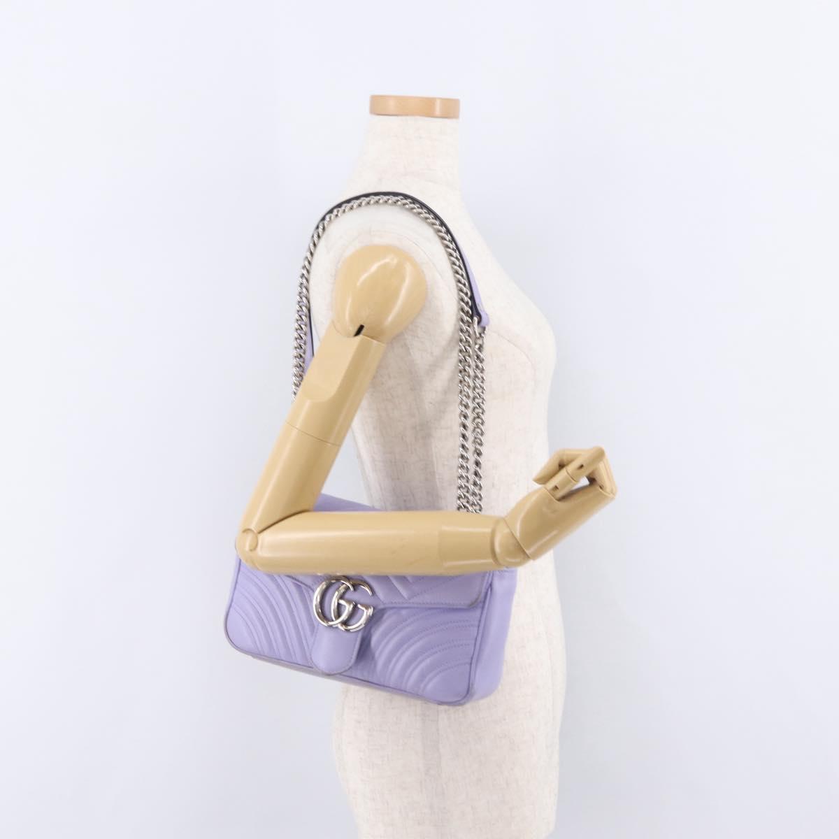 GUCCI GG Marmont Chain Shoulder Bag Leather Purple Silver 443497 Auth ki6880