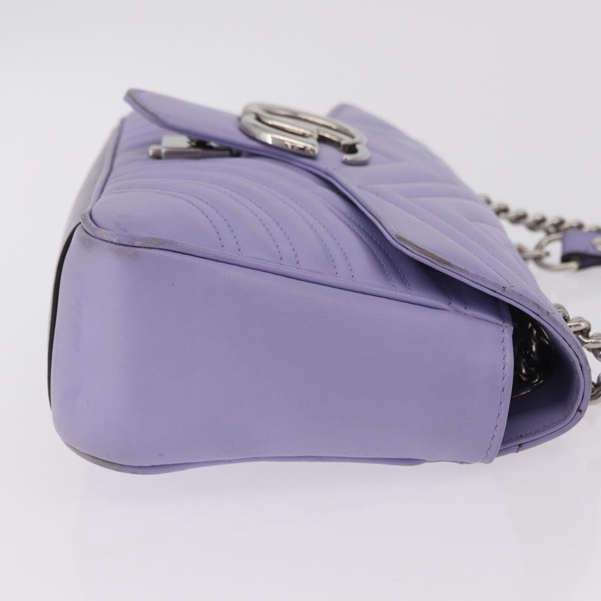 GUCCI GG Marmont Chain Shoulder Bag Leather Purple Silver 443497 Auth ki6880