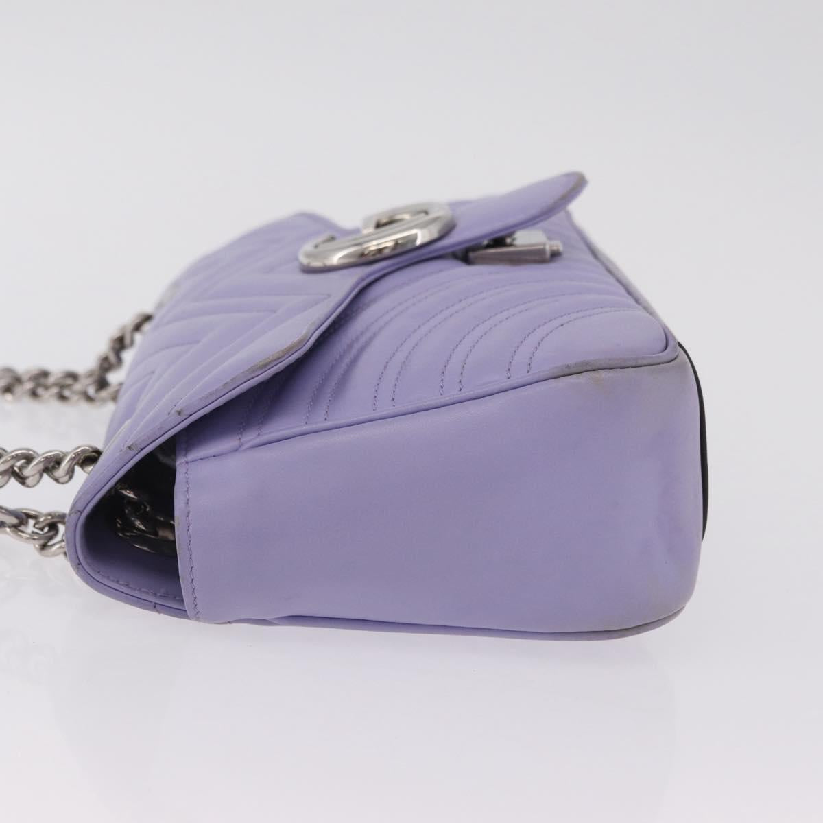 GUCCI GG Marmont Chain Shoulder Bag Leather Purple Silver 443497 Auth ki6880