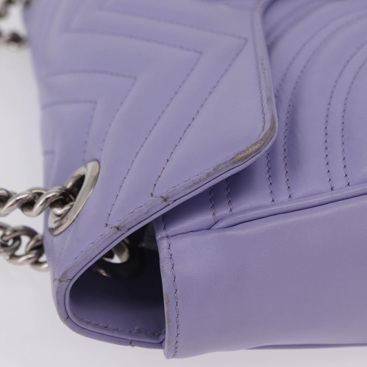 GUCCI GG Marmont Chain Shoulder Bag Leather Purple Silver 443497 Auth ki6880