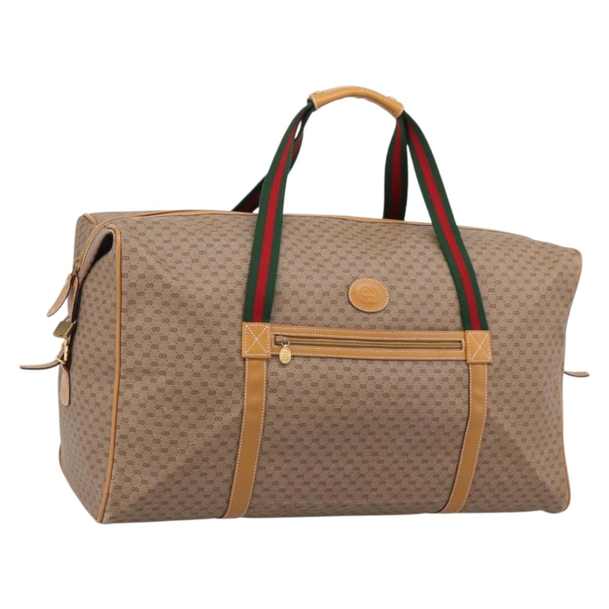 GUCCI Micro GG Web Sherry Line Boston Bag PVC Brown Gold Tone Auth ki6881A