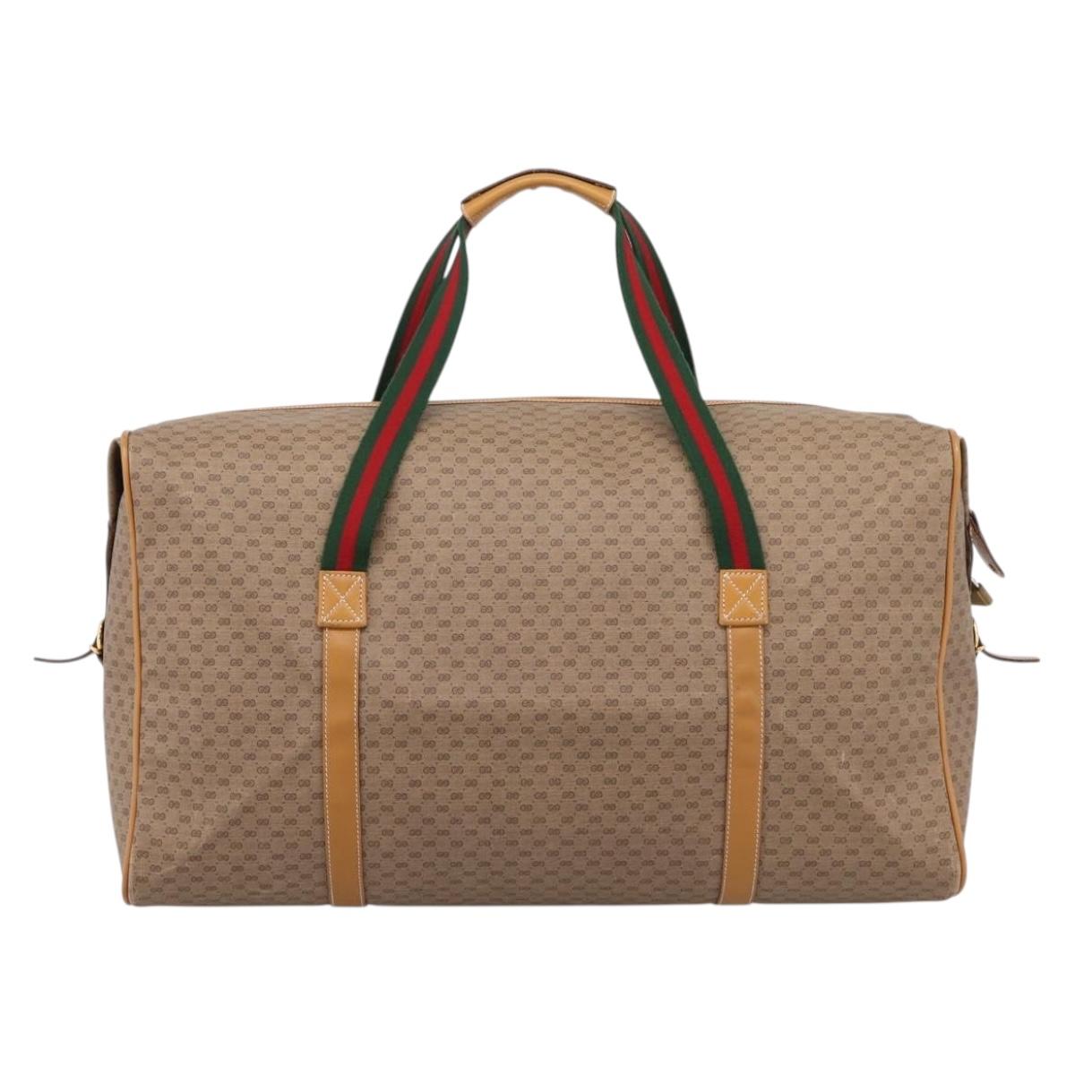 GUCCI Micro GG Web Sherry Line Boston Bag PVC Brown Gold Tone Auth ki6881A