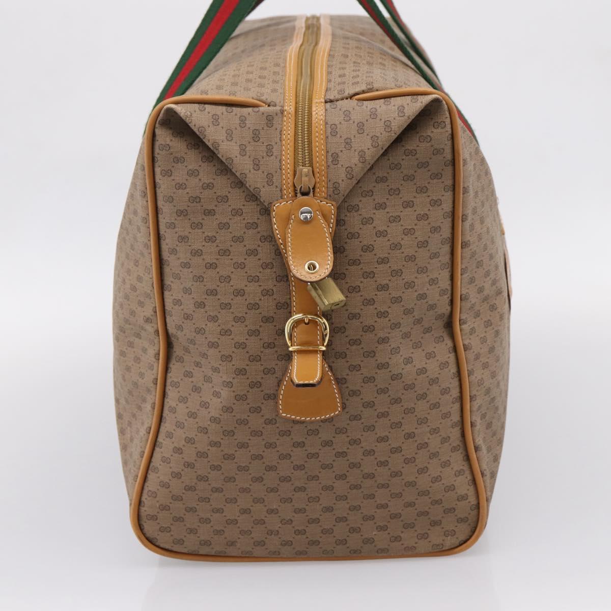 GUCCI Micro GG Web Sherry Line Boston Bag PVC Brown Gold Tone Auth ki6881A
