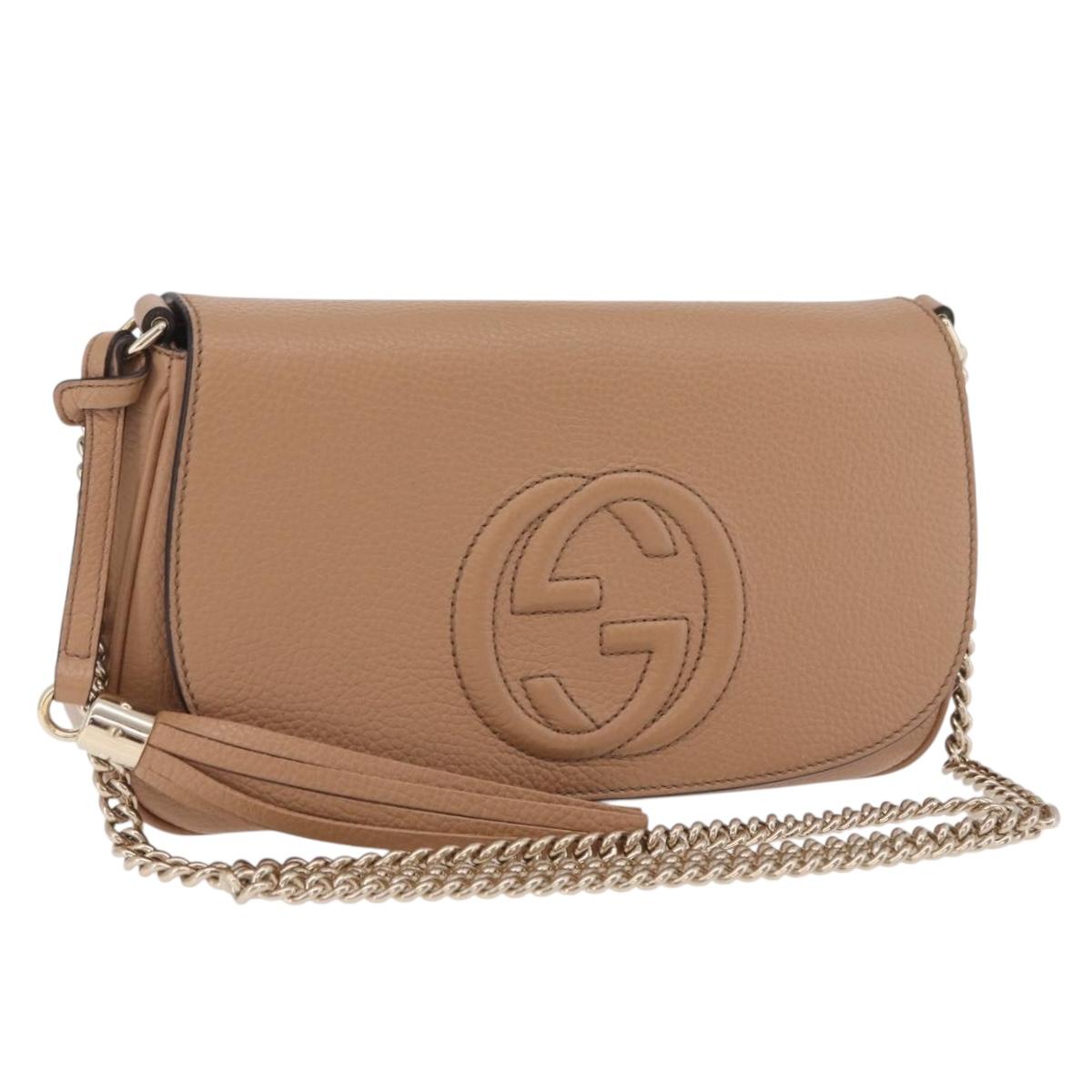 GUCCI Soho Interlocking Chain Shoulder Bag Leather Beige 536224 Auth ki6884V