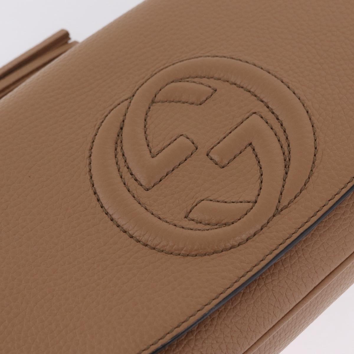 GUCCI Soho Interlocking Chain Shoulder Bag Leather Beige 536224 Auth ki6884V