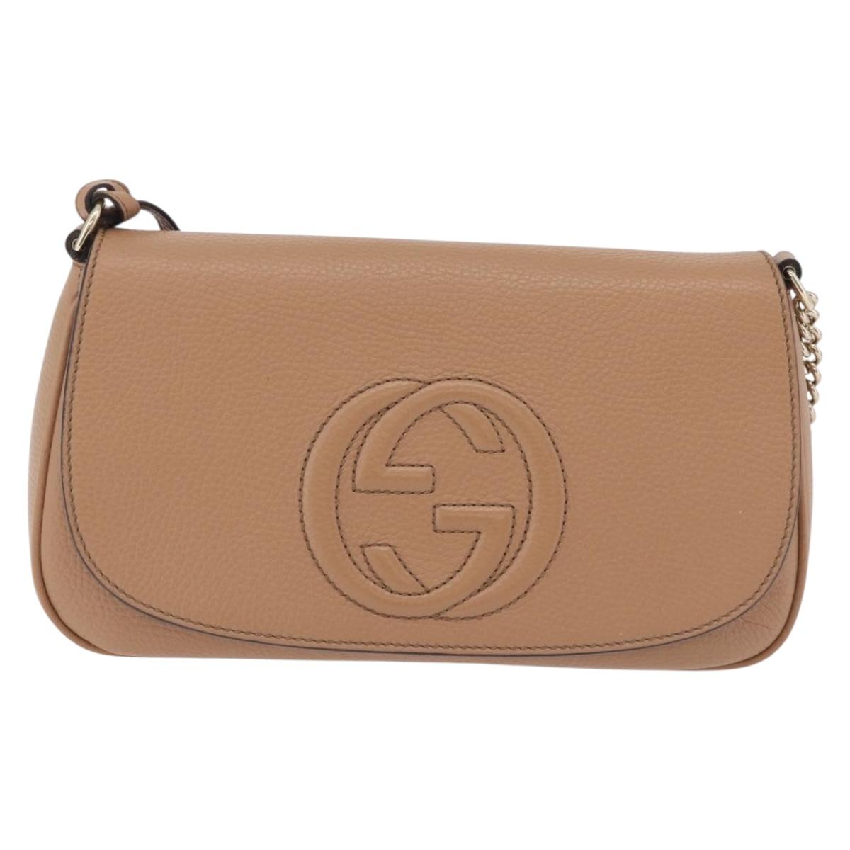 GUCCI Soho Interlocking Chain Shoulder Bag Leather Beige 536224 Auth ki6884V