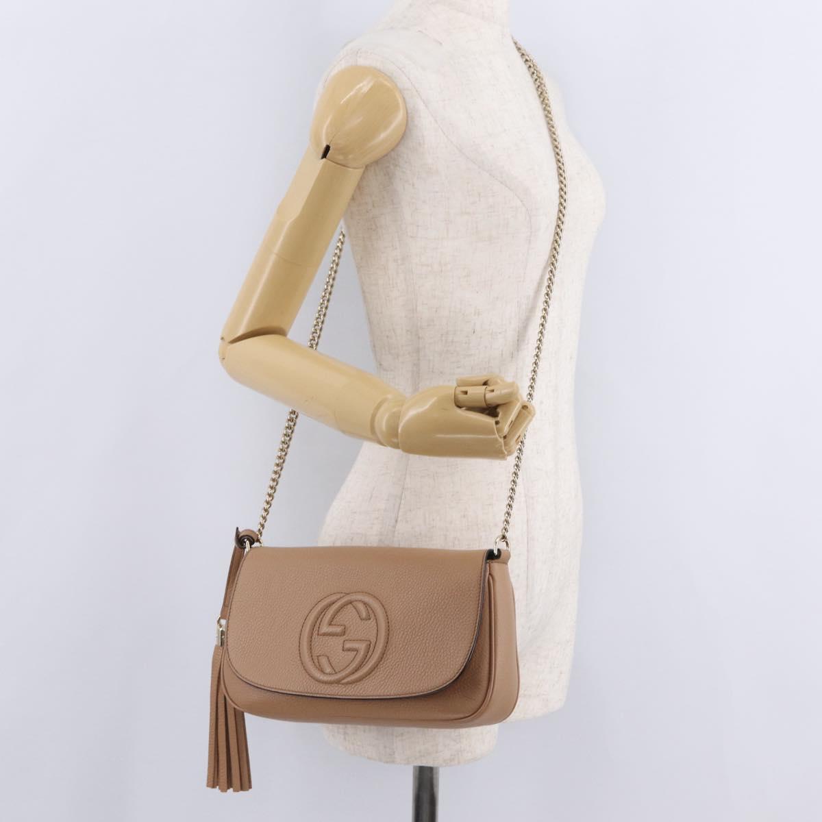 GUCCI Soho Interlocking Chain Shoulder Bag Leather Beige 536224 Auth ki6884V
