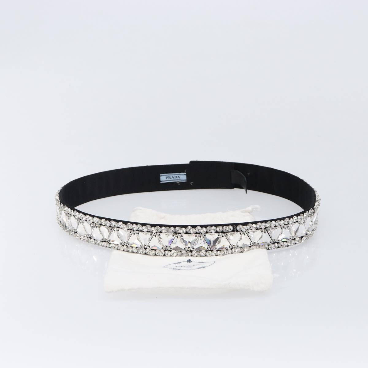 PRADA Bijoux Belt Satin 75/30 Black Silver Auth ki6885V