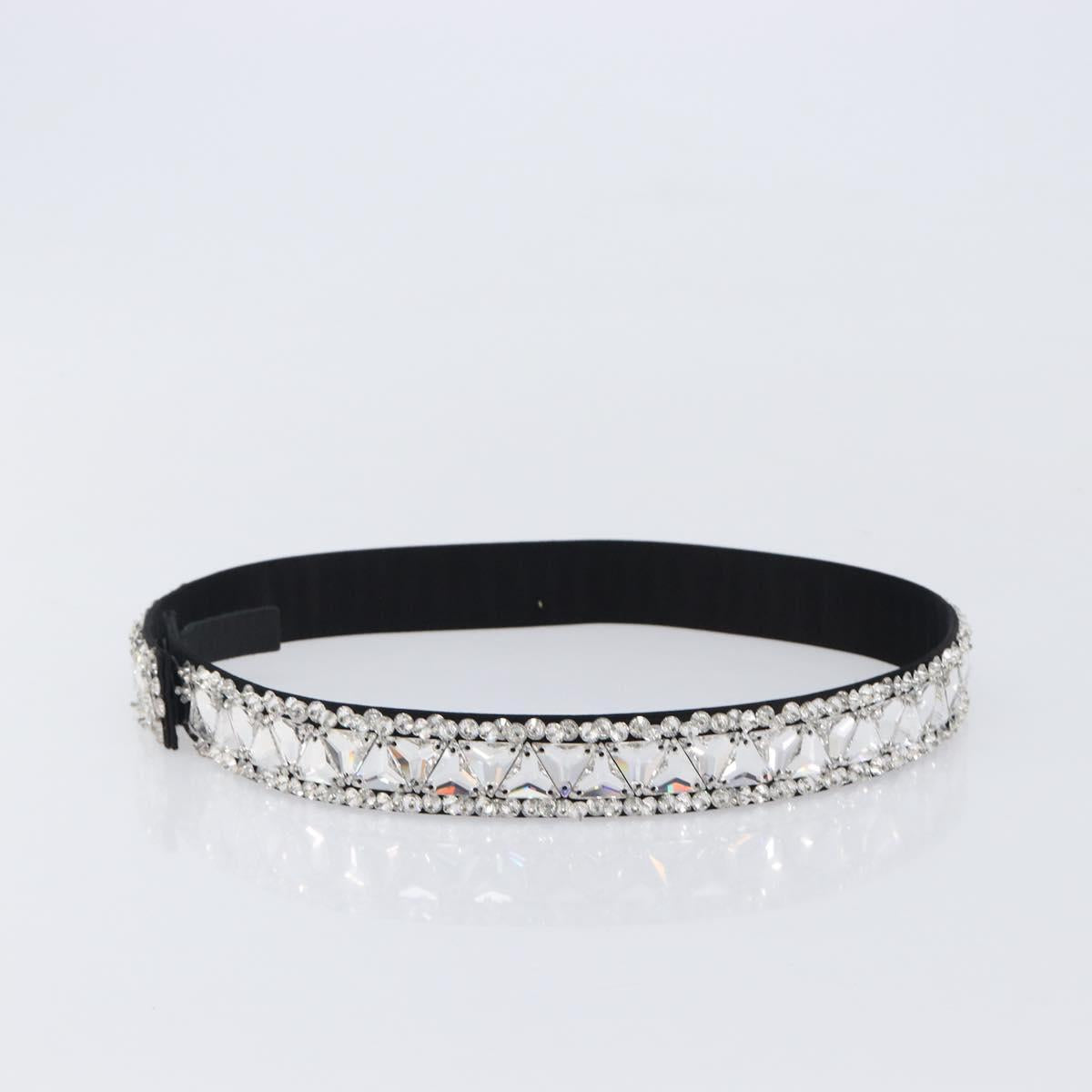 PRADA Bijoux Belt Satin 75/30 Black Silver Auth ki6885V