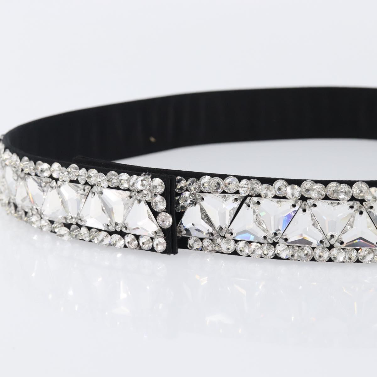 PRADA Bijoux Belt Satin 75/30 Black Silver Auth ki6885V