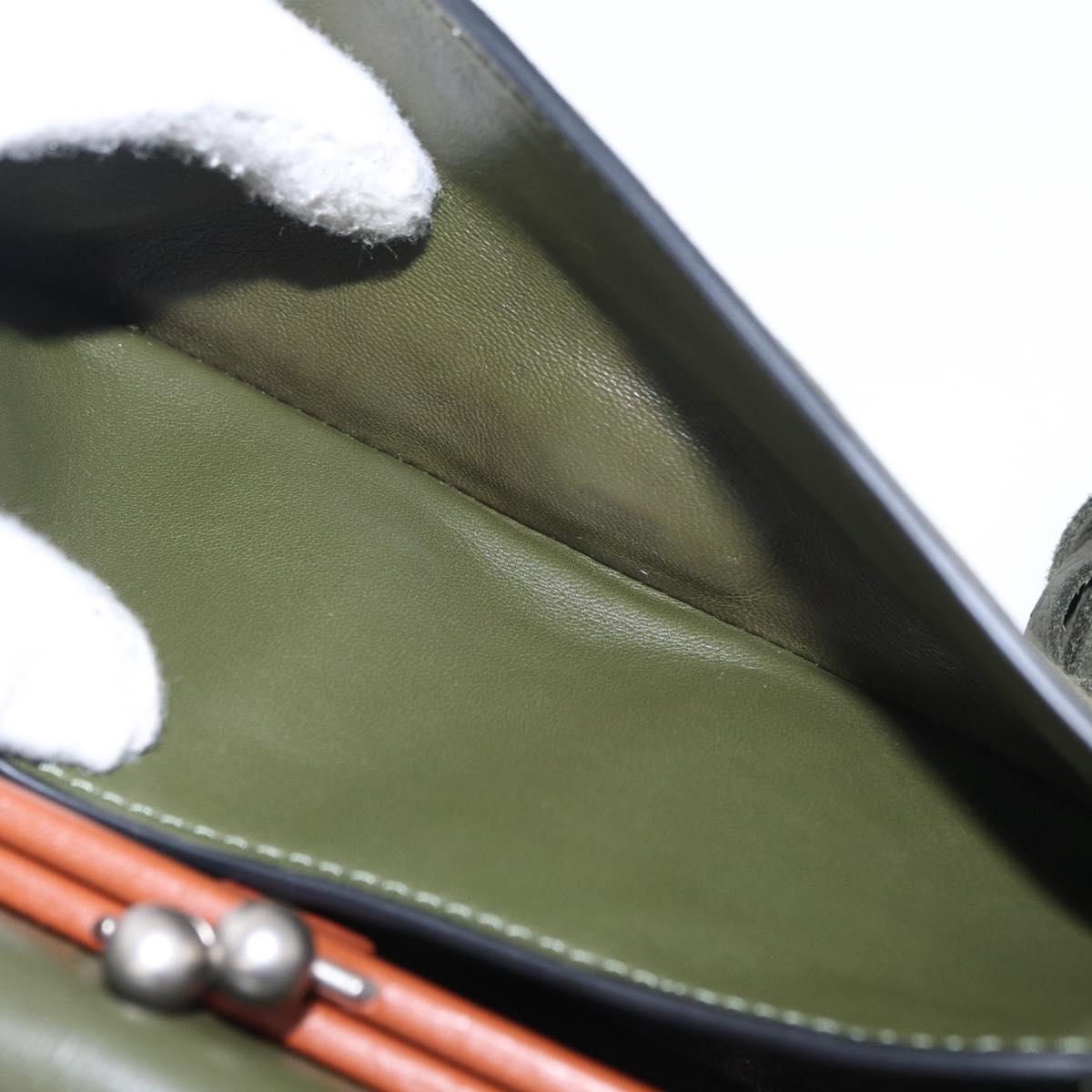 Coach Chain Shoulder Bag Suede Khaki Silver Auth ki6887A