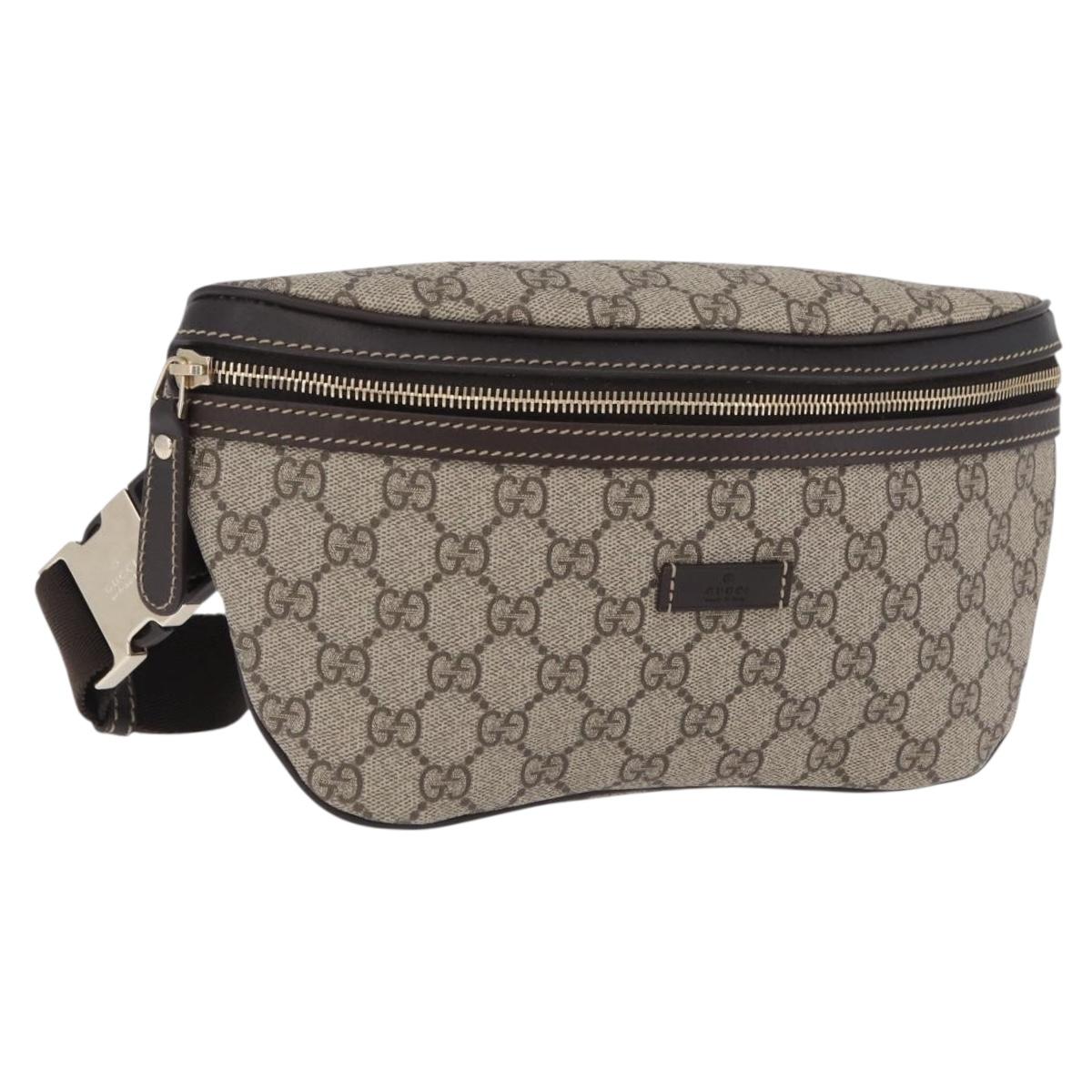 GUCCI GG Supreme Waist Bag PVC Leather Beige Gold Tone 233269 Auth ki6889V